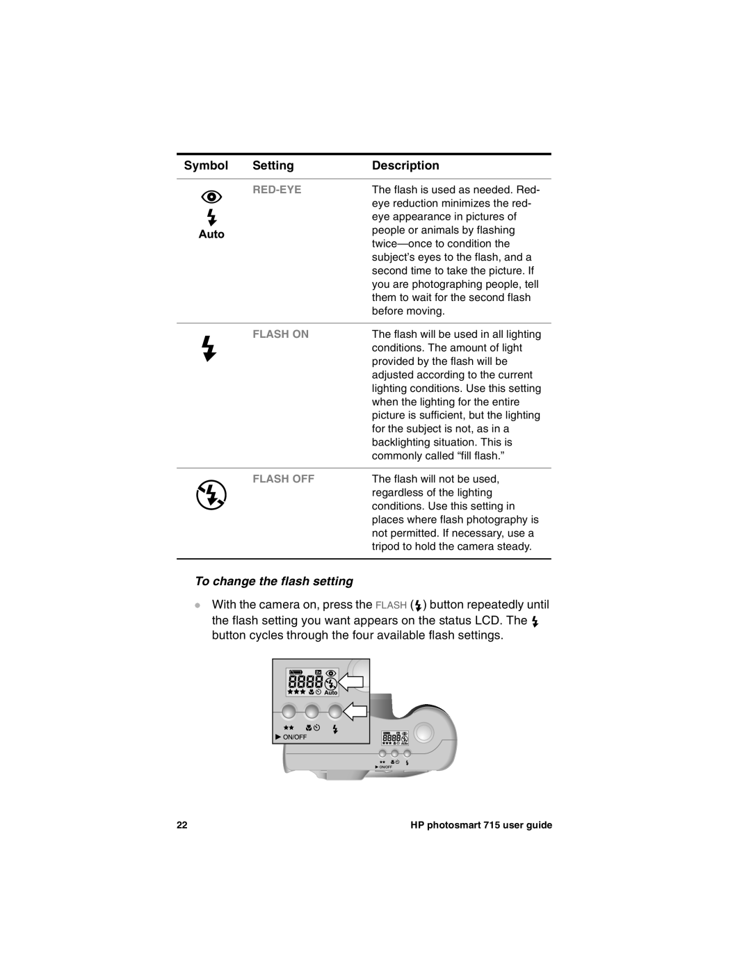 HP 715 manual To change the flash setting, Red-Eye 