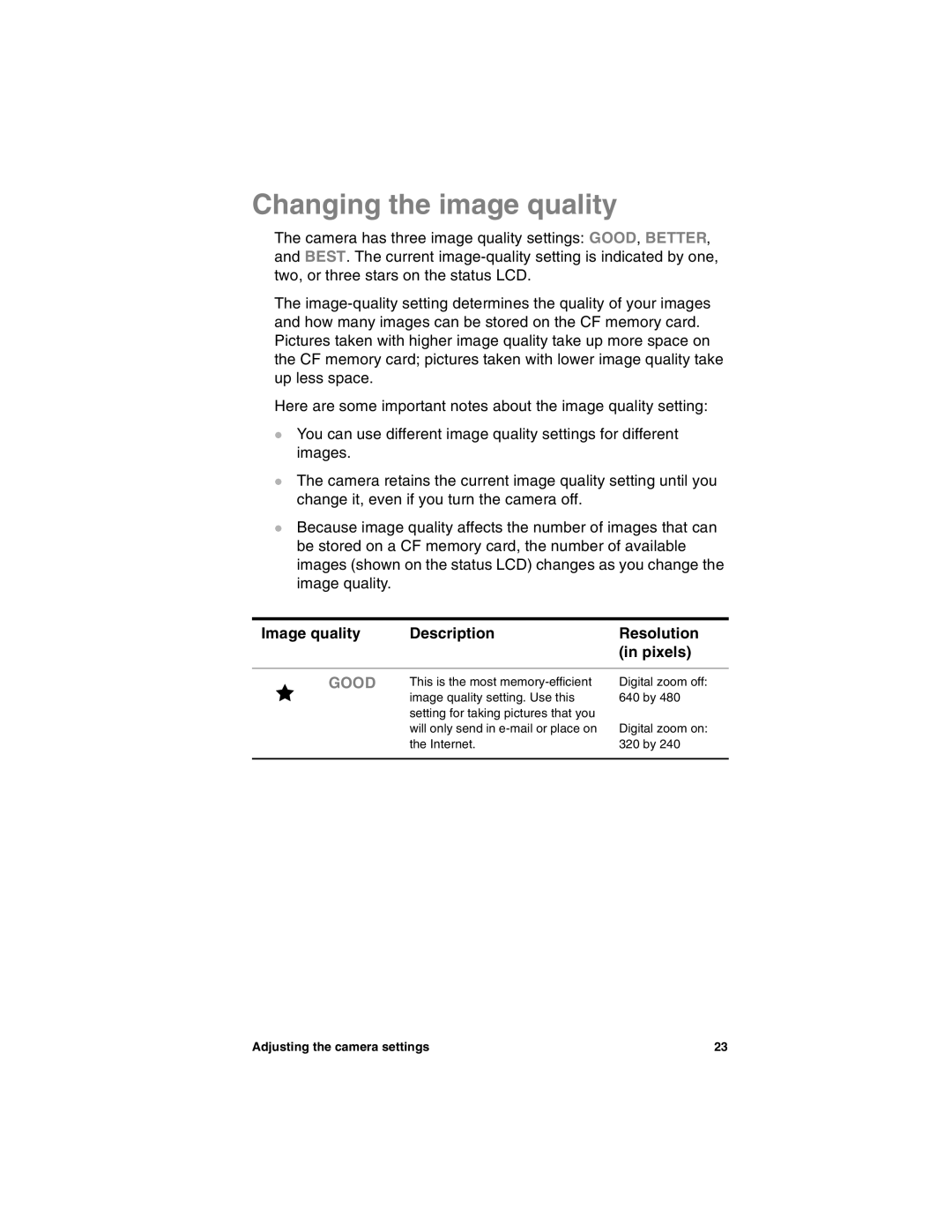 HP 715 manual Changing the image quality, Good 