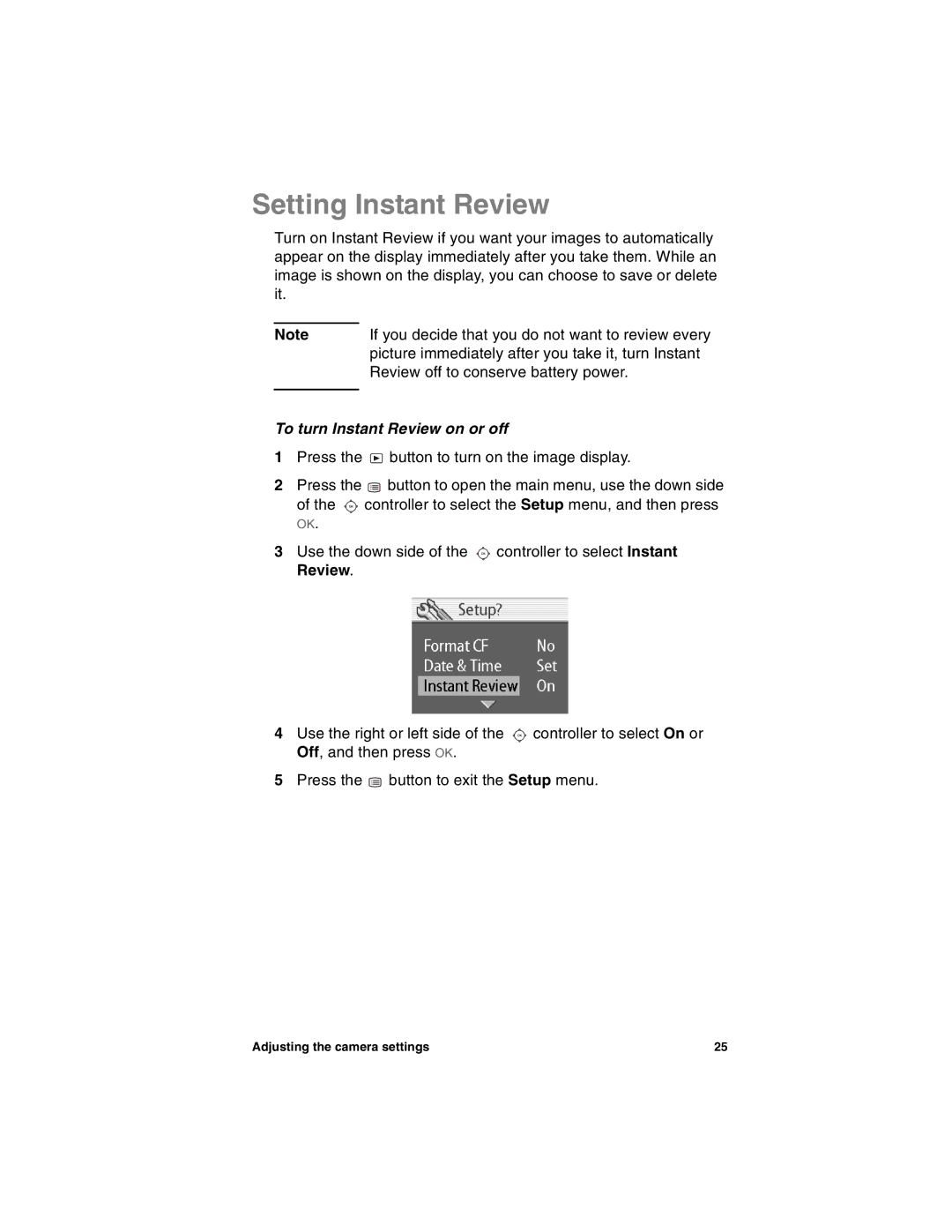 HP 715 manual Setting Instant Review, To turn Instant Review on or off 