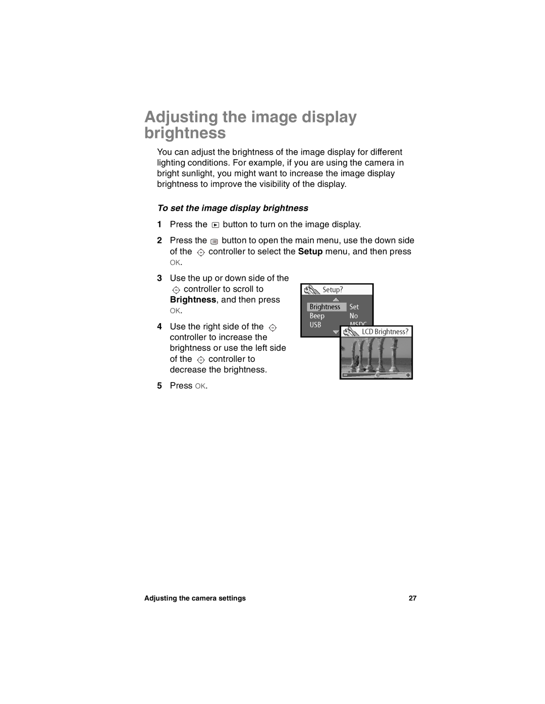 HP 715 manual Adjusting the image display brightness, To set the image display brightness 