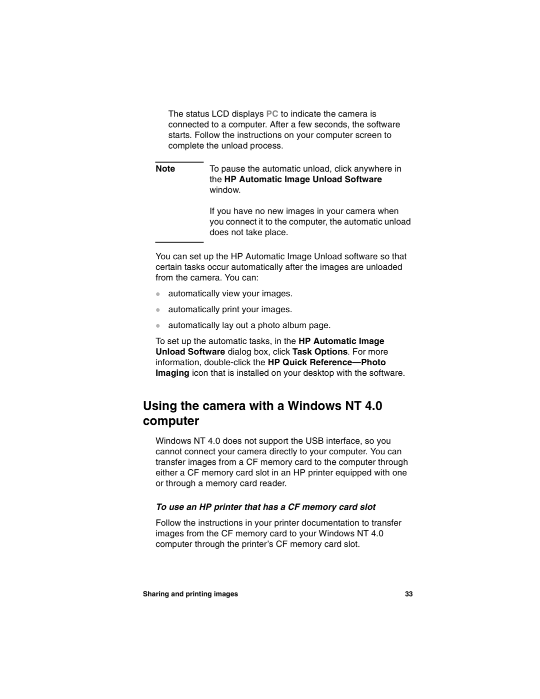 HP 715 manual Using the camera with a Windows NT 4.0 computer, To use an HP printer that has a CF memory card slot 