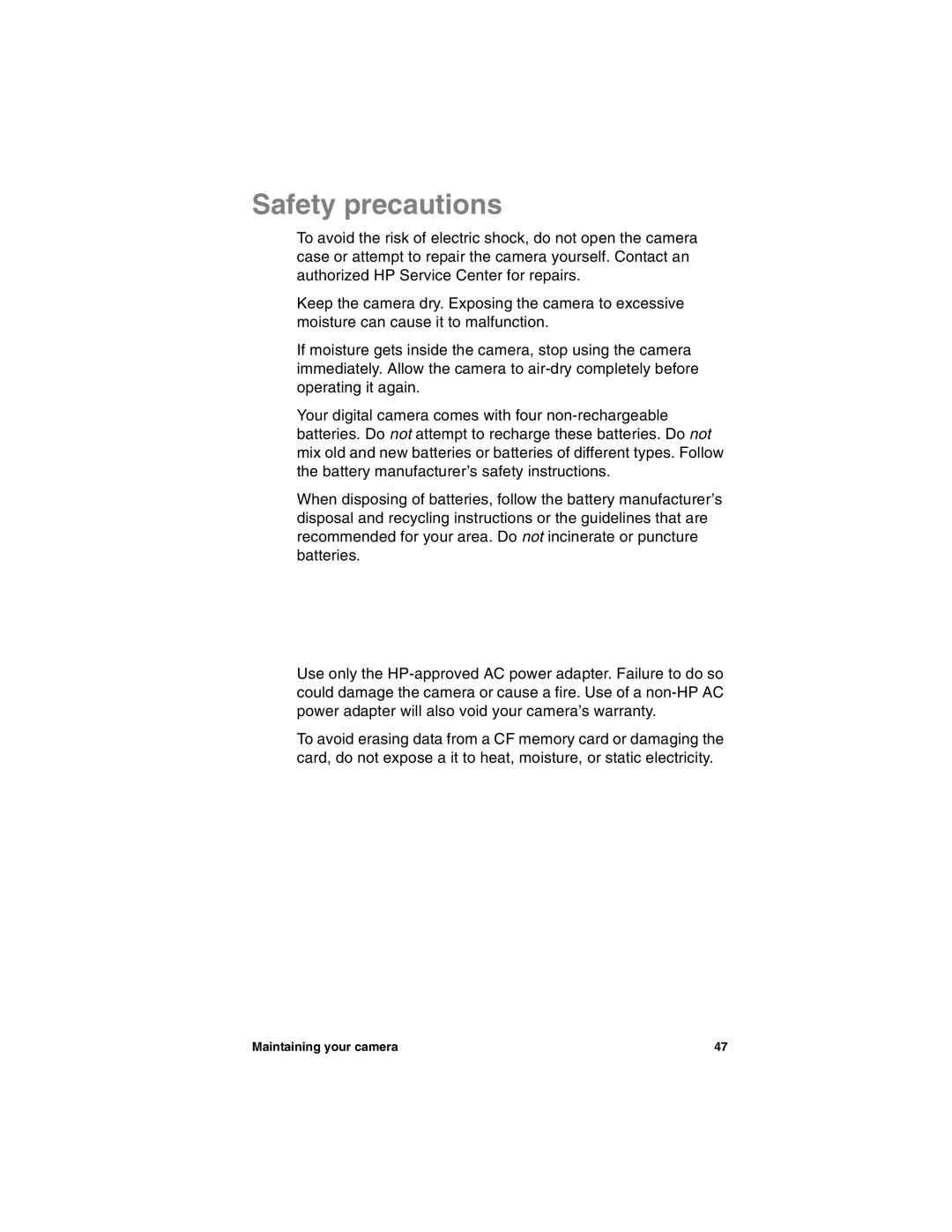 HP 715 manual Safety precautions 