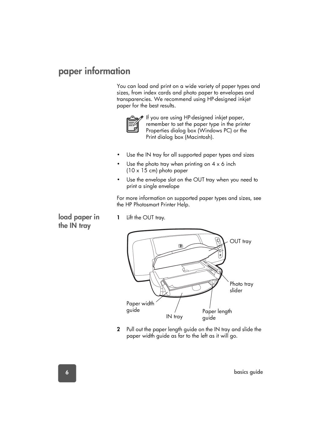 HP 7150 manual Paper information, Load paper in the in tray 