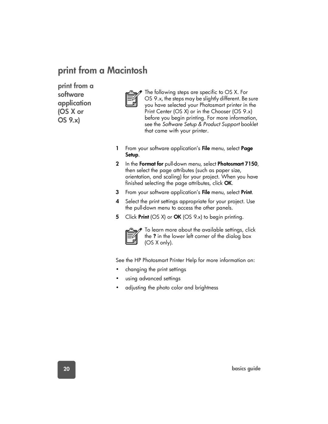 HP 7150 manual Print from a Macintosh, Print from a software application OS X or OS 