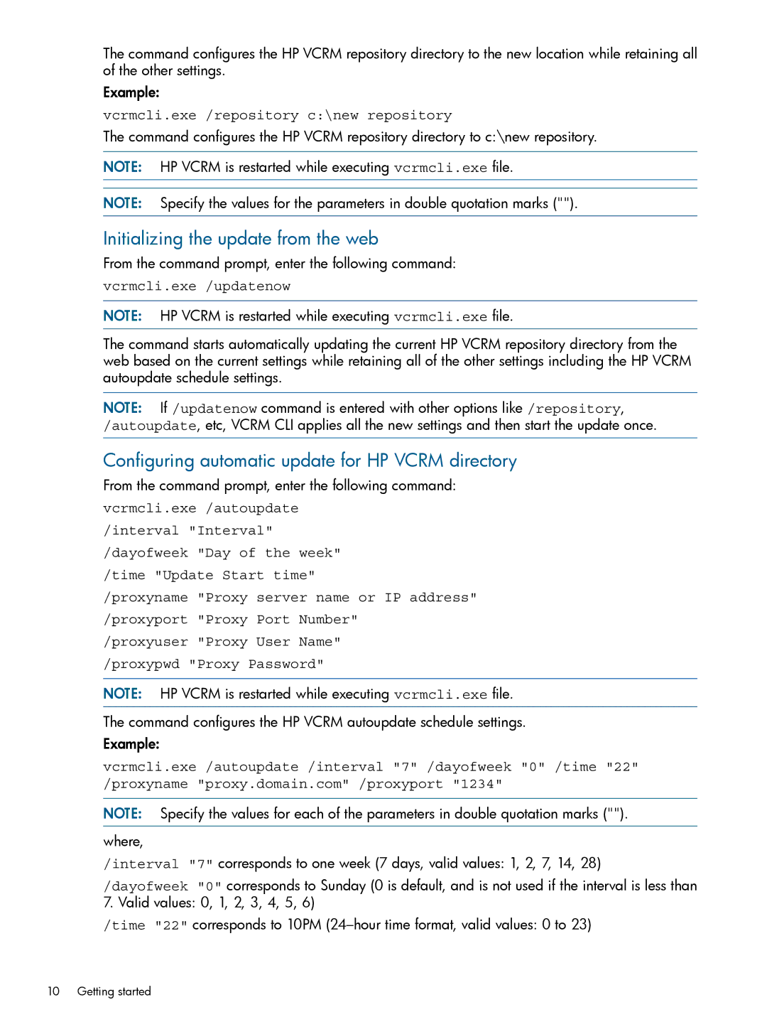 HP 7.2 manual Initializing the update from the web, Configuring automatic update for HP Vcrm directory 