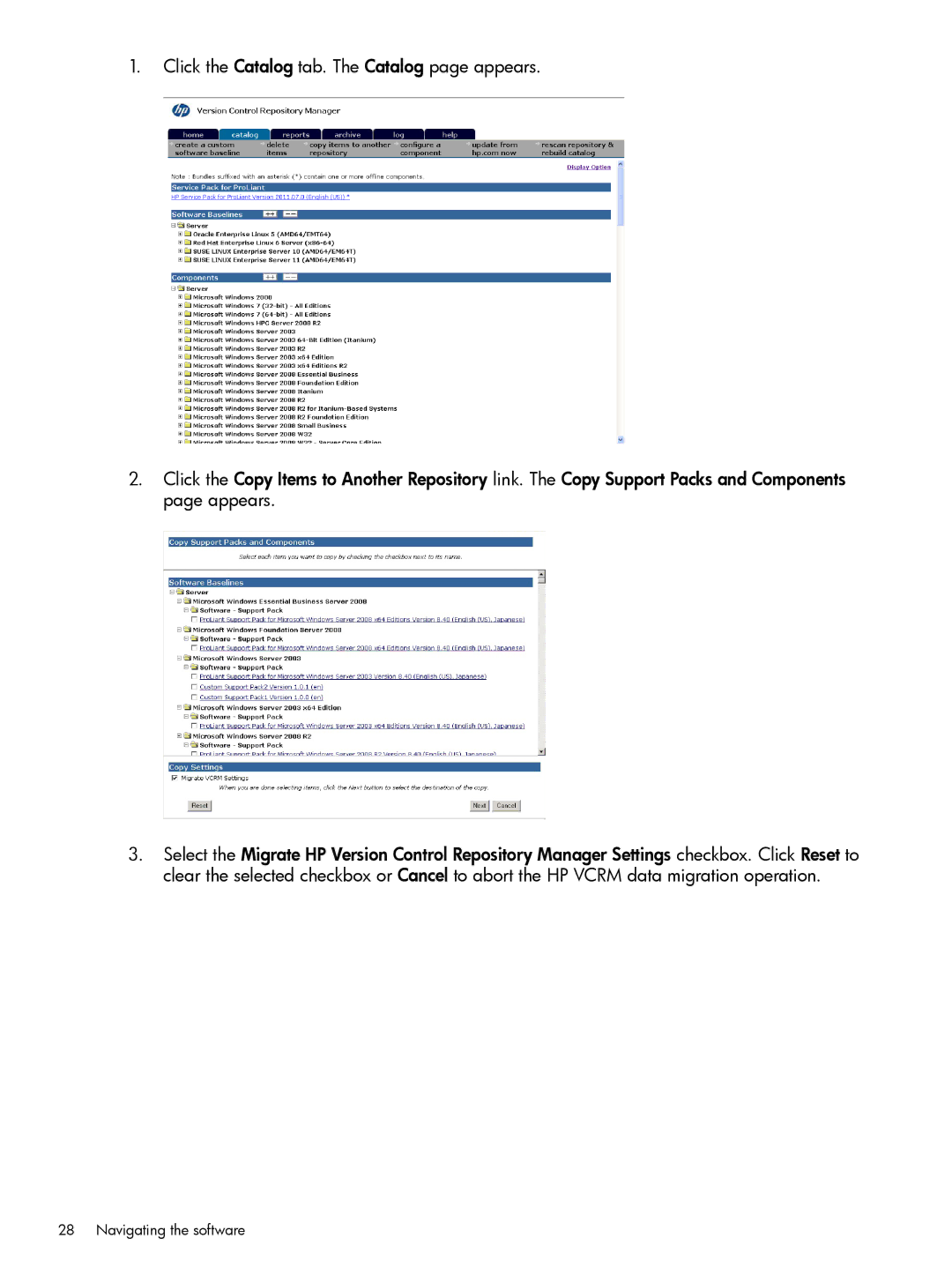 HP 7.2 manual Navigating the software 