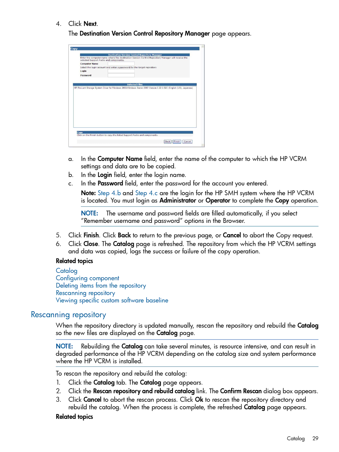 HP 7.2 manual Rescanning repository 