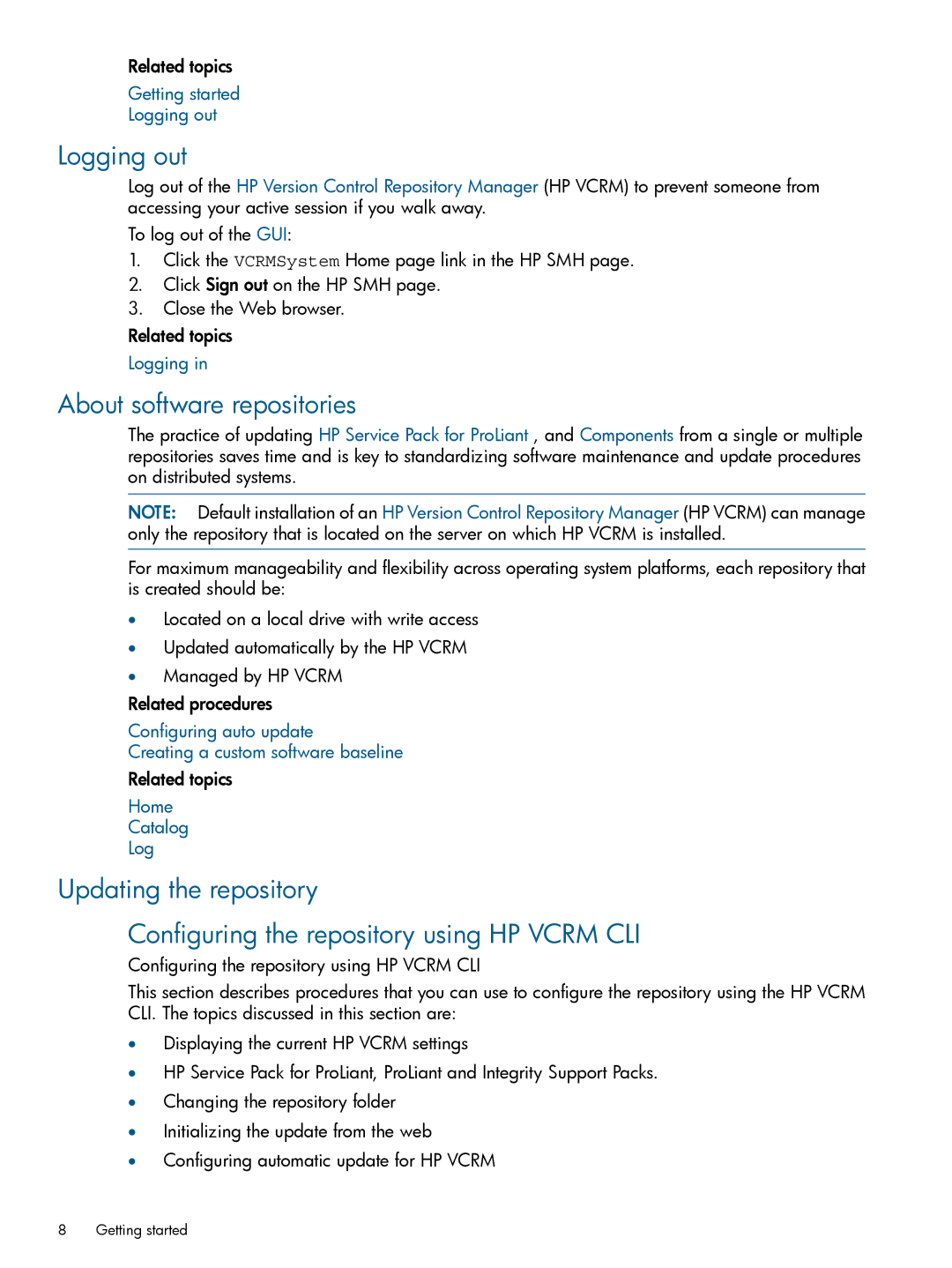 HP 7.2 manual Logging out, About software repositories 