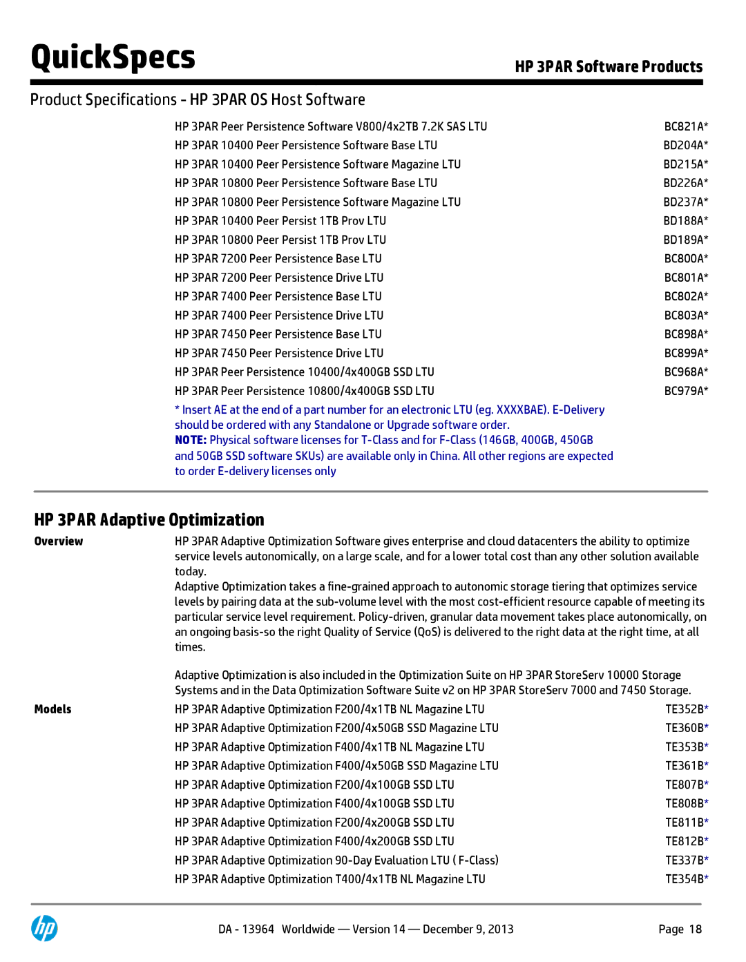 HP 7200 BC767A manual HP 3PAR Adaptive Optimization 