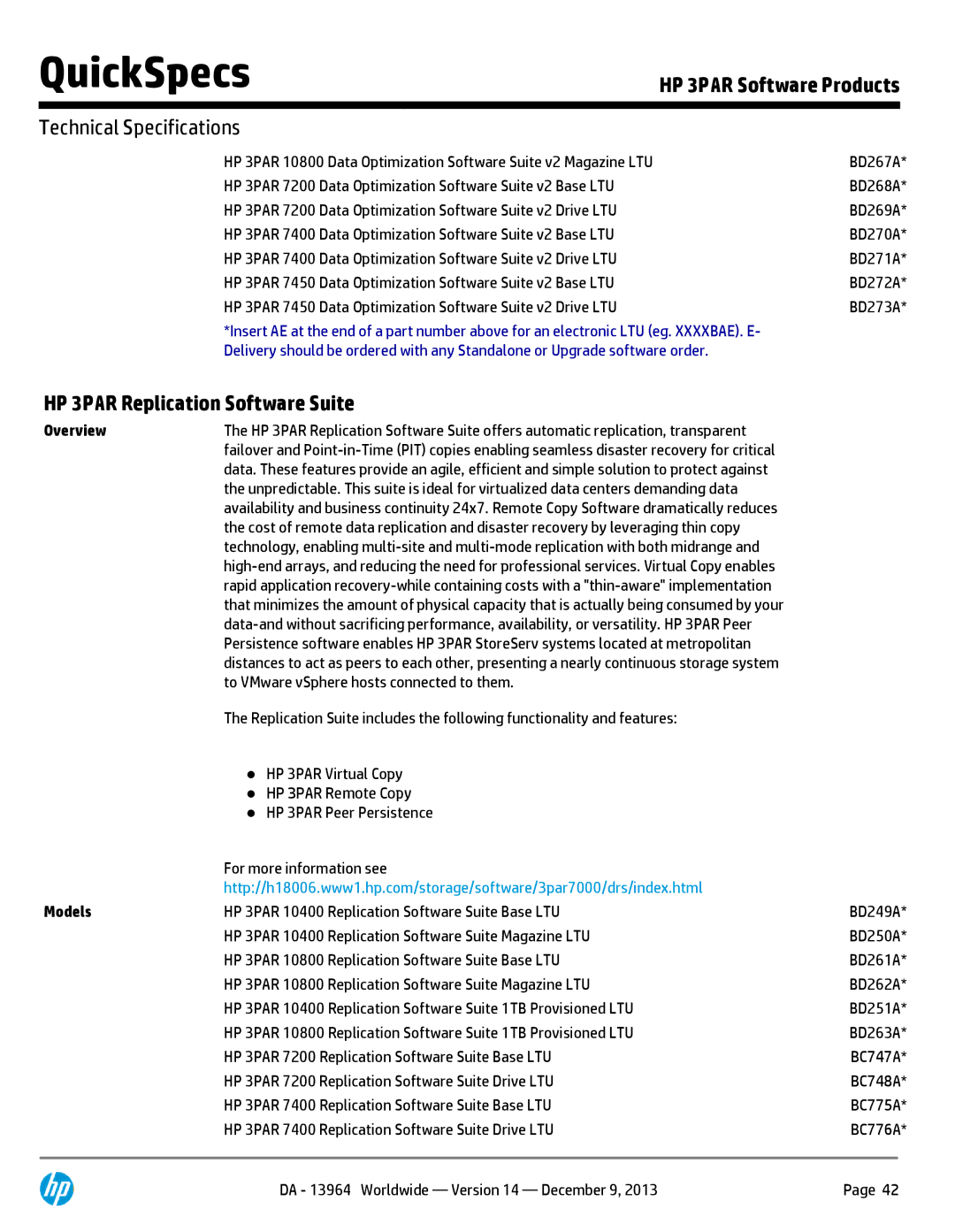 HP 7200 BC767A manual HP 3PAR 7200 Data Optimization Software Suite v2 Base LTU, To VMware vSphere hosts connected to them 