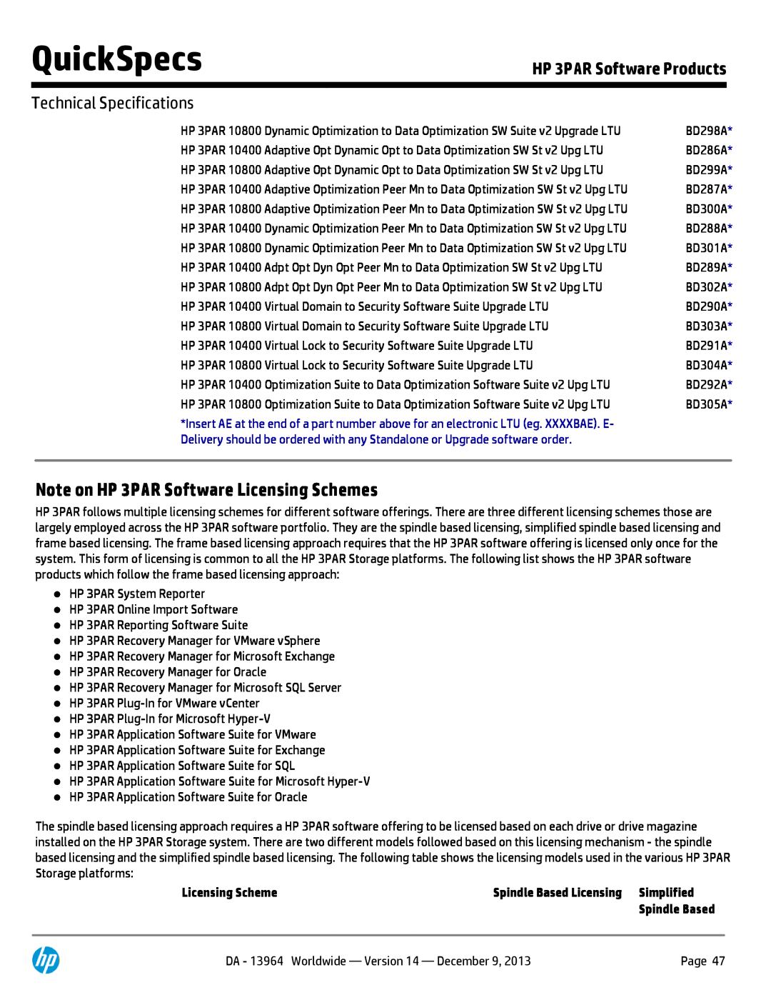 HP 7200 BC767A Note on HP 3PAR Software Licensing Schemes, Simplified, DA - 13964 Worldwide - Version 14 - December 9 