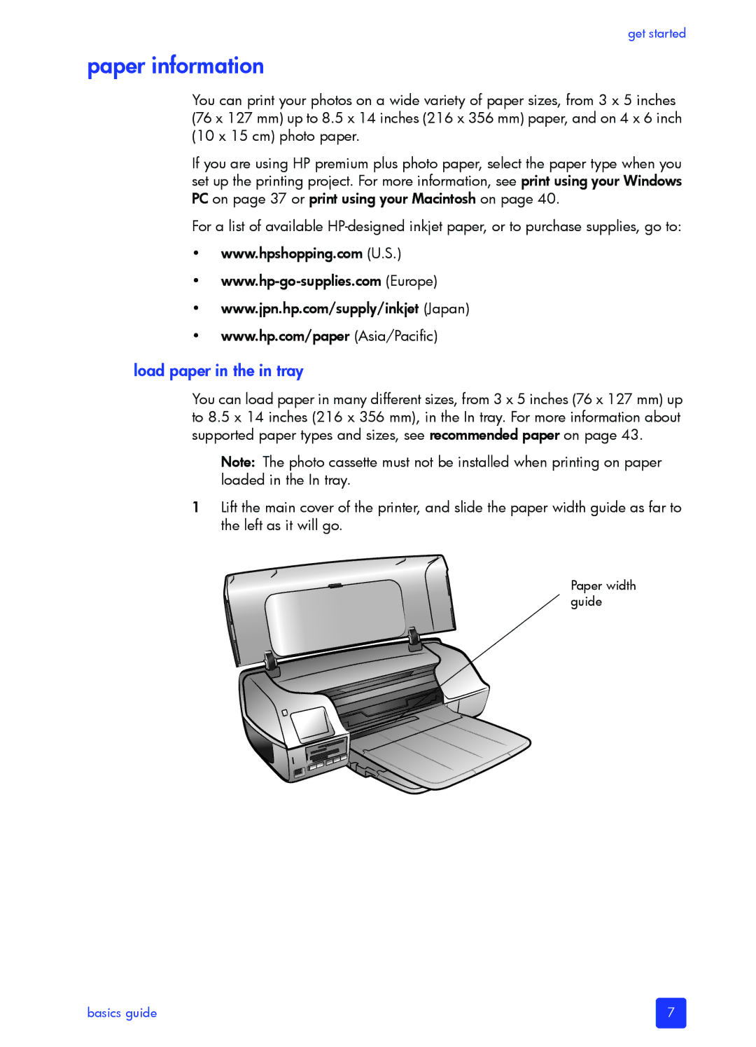 HP 7200 manual Paper information, Load paper in the in tray 