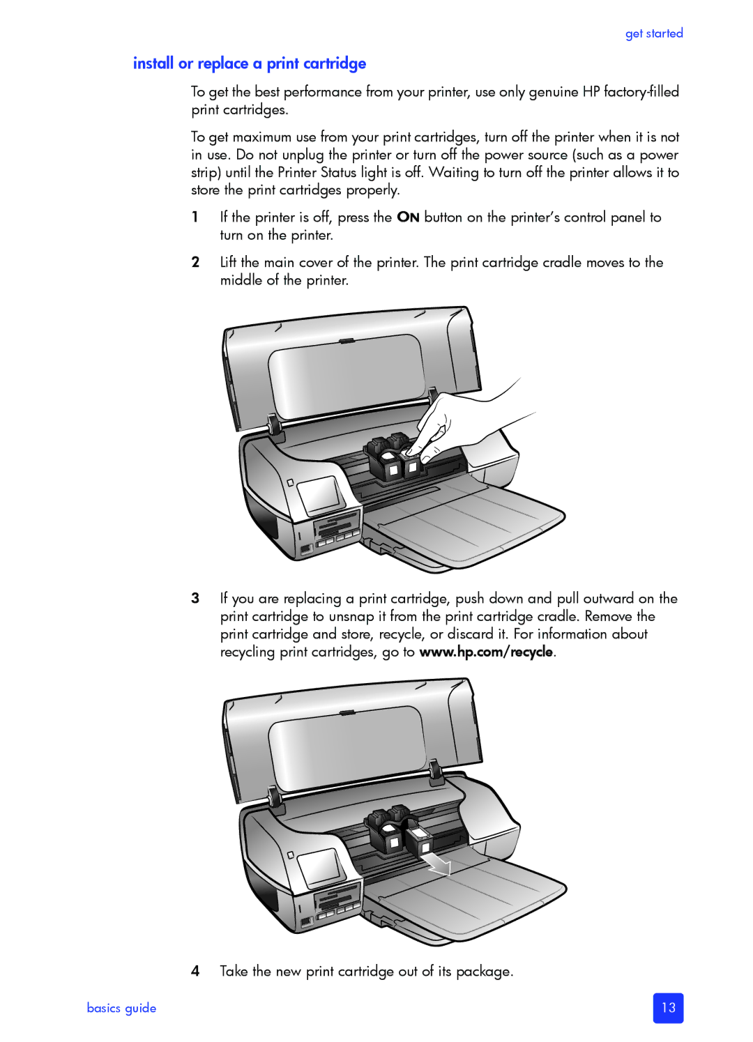 HP 7200 manual Install or replace a print cartridge 