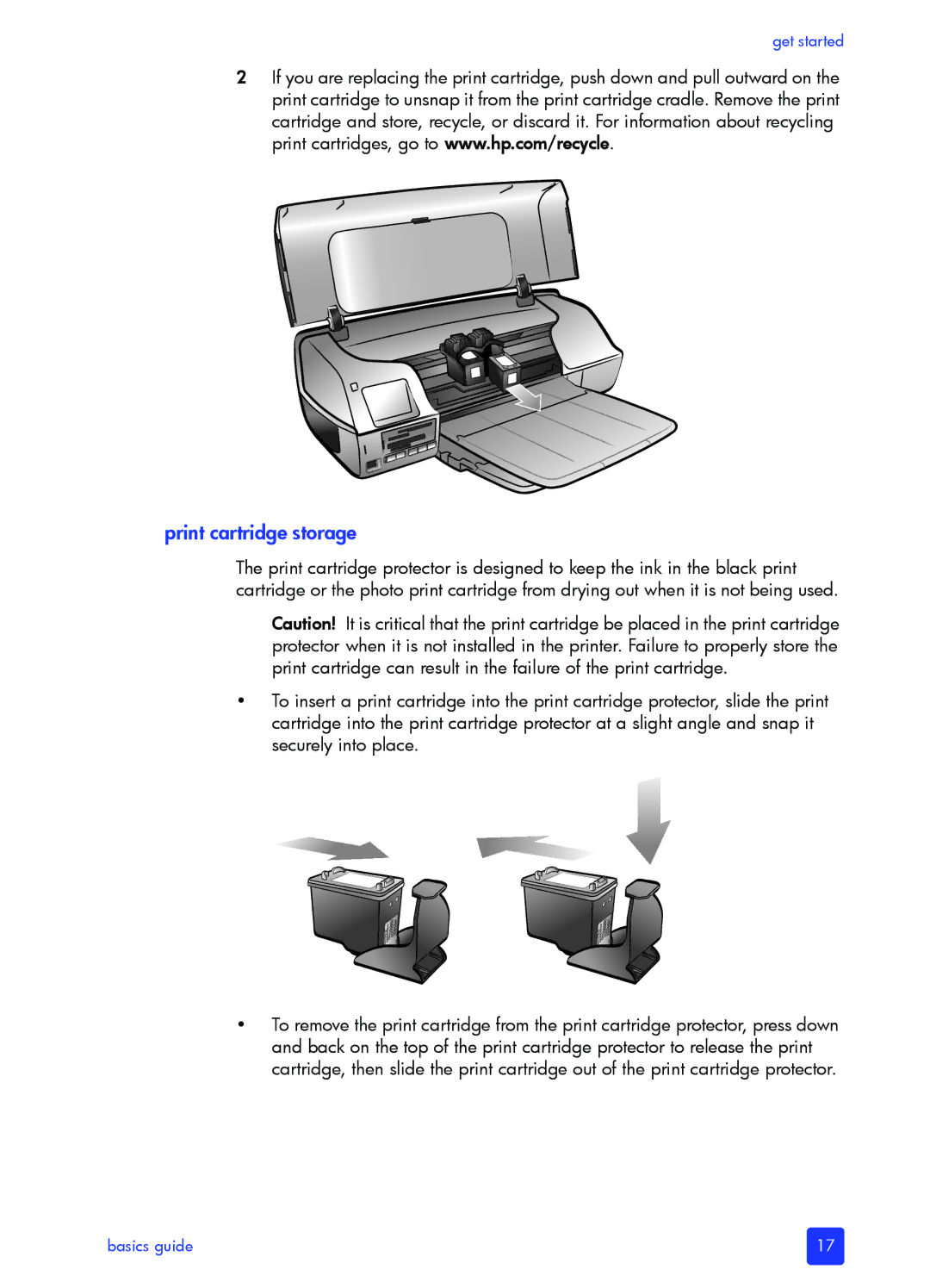 HP 7200 manual Print cartridge storage 