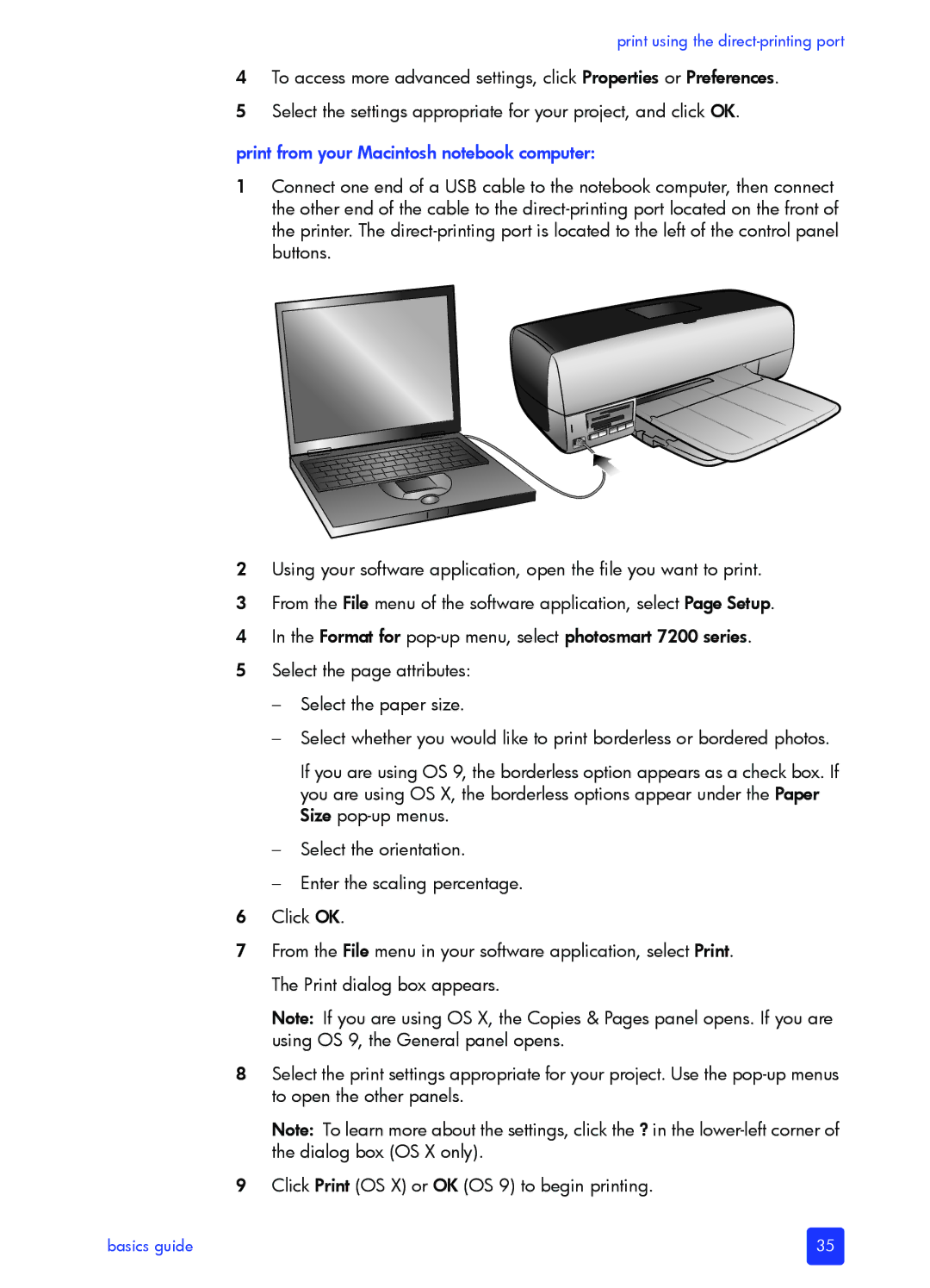 HP 7200 manual Print from your Macintosh notebook computer 