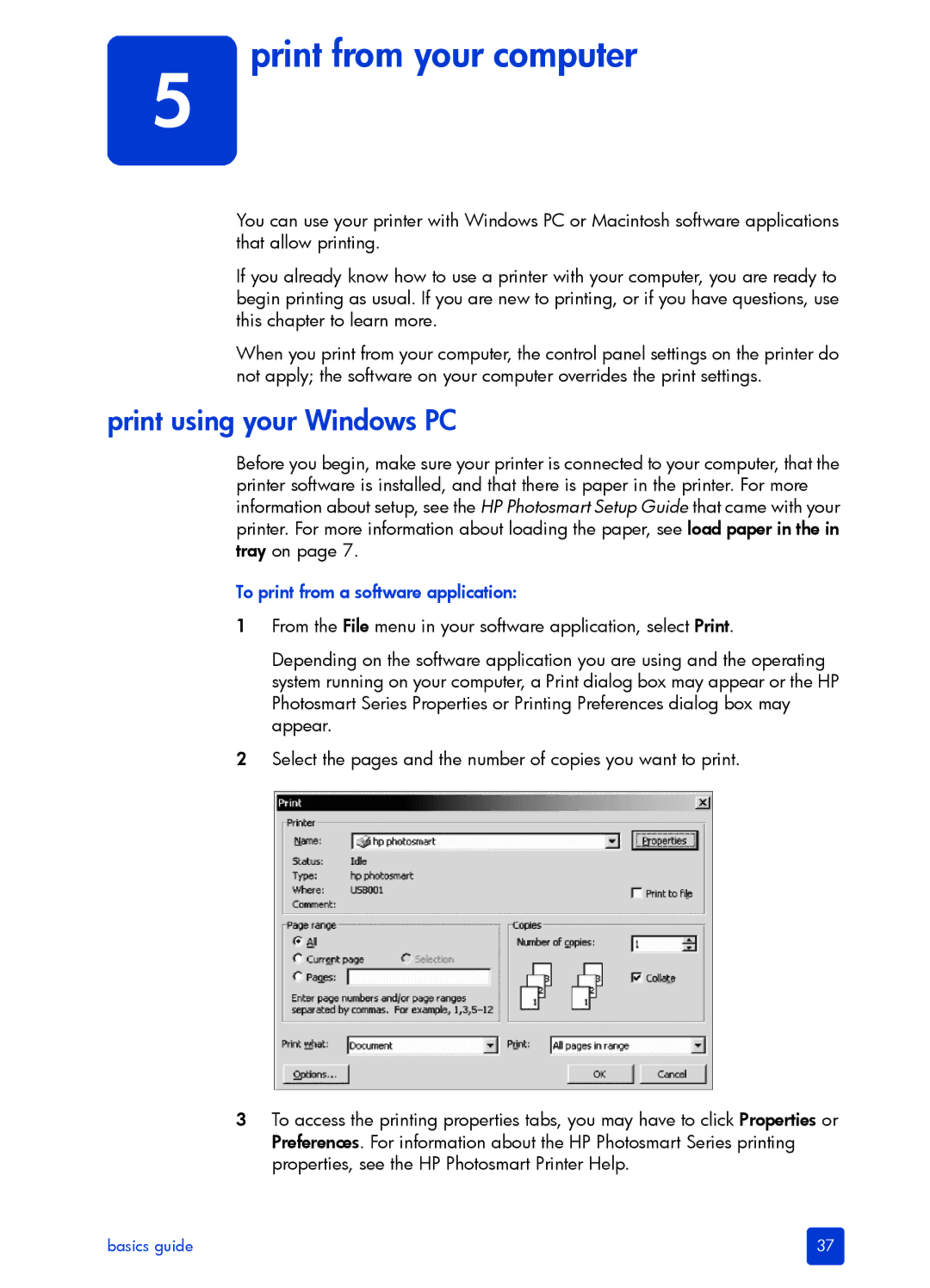 HP 7200 manual Print using your Windows PC, To print from a software application 