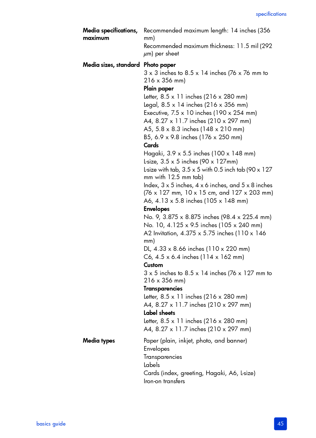 HP 7200 manual Specifications 