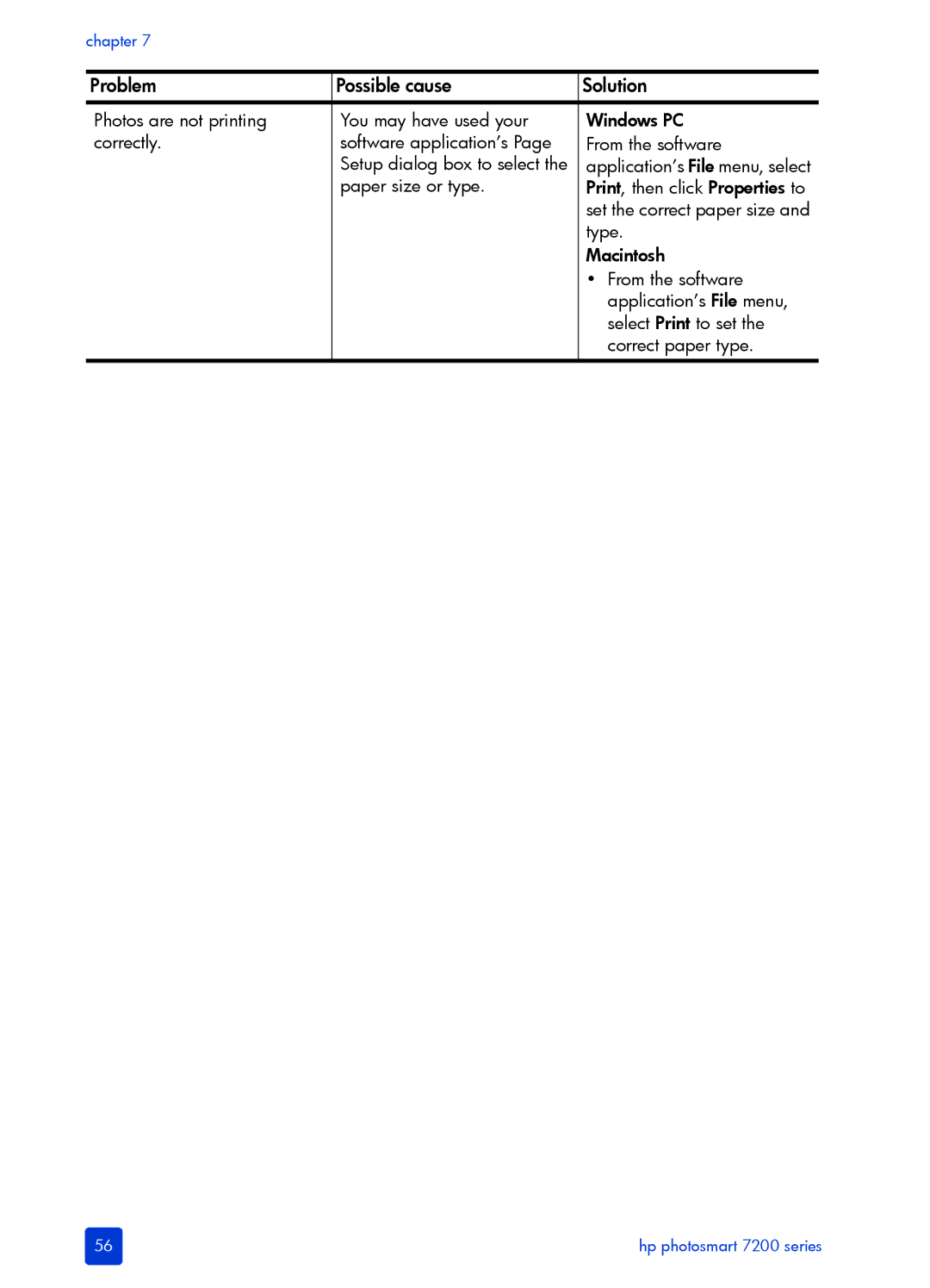 HP 7200 manual Paper size or type Print, then click Properties to 