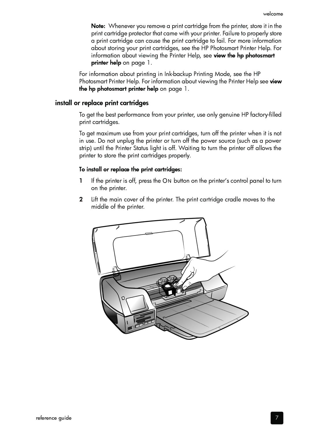 HP 7200 manual Install or replace print cartridges 