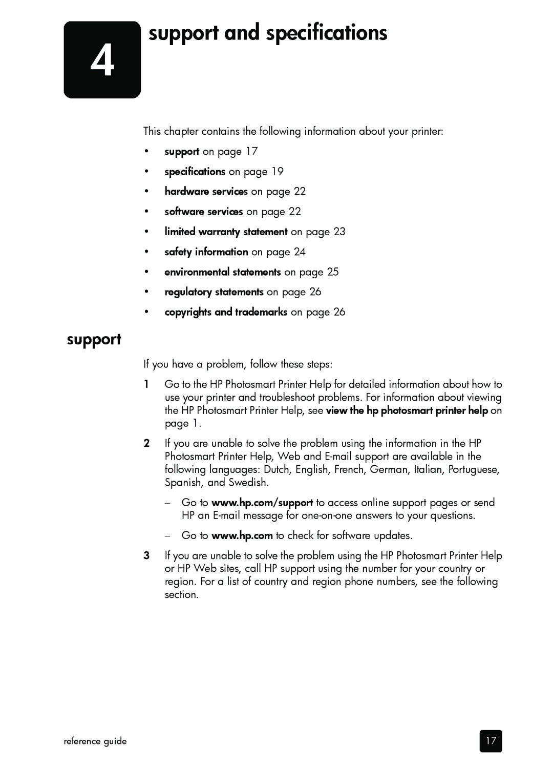 HP 7200 manual Support and specifications 