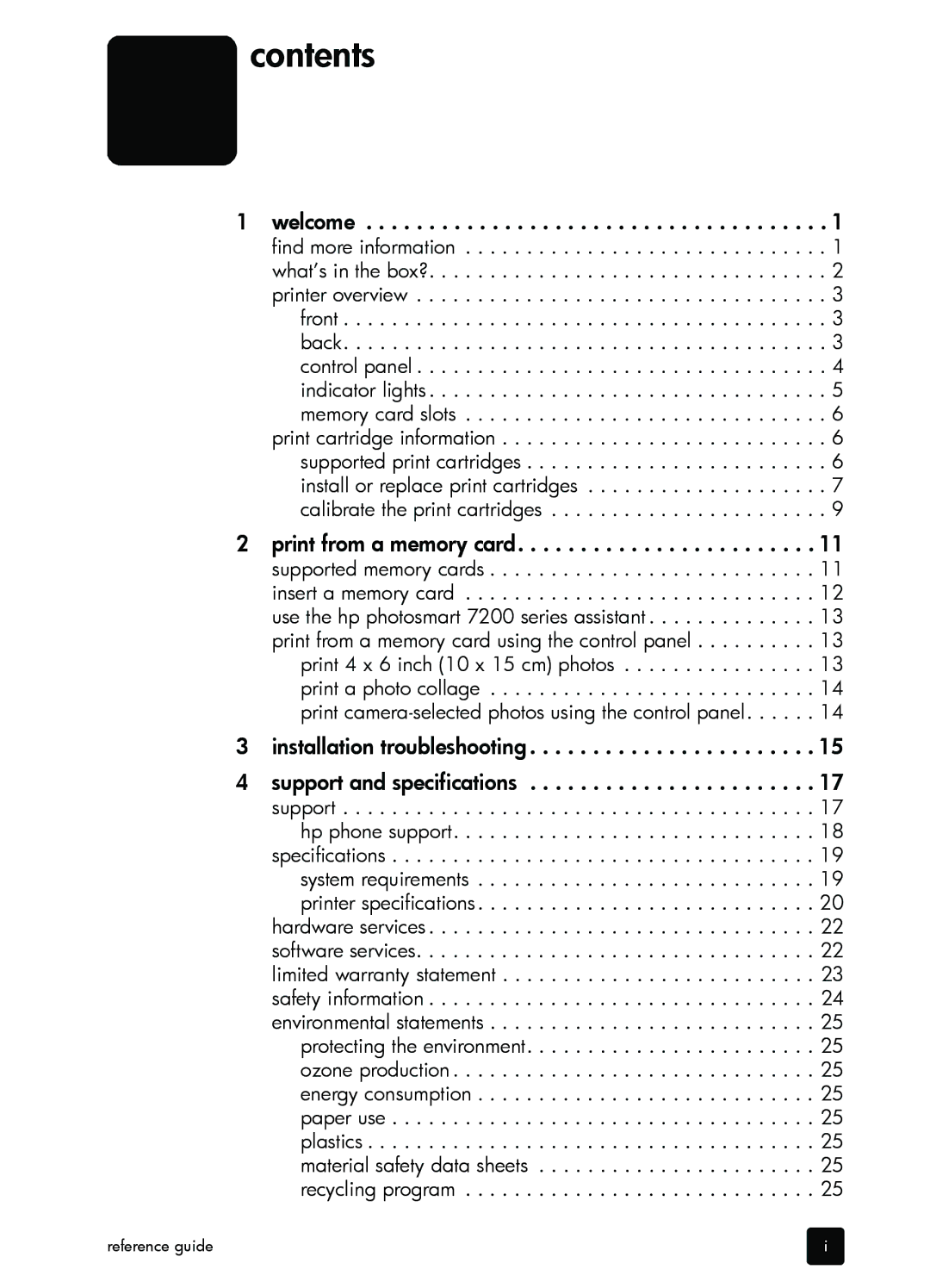 HP 7200 manual Contents 