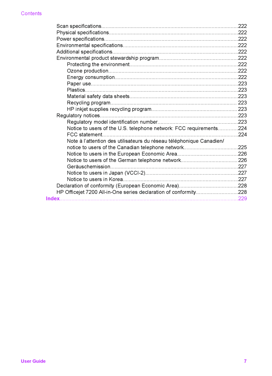 HP 7200 manual Index 229 