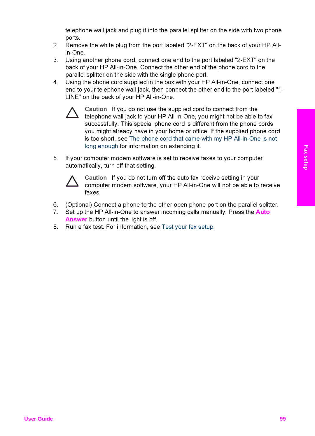 HP 7200 manual Fax setup 