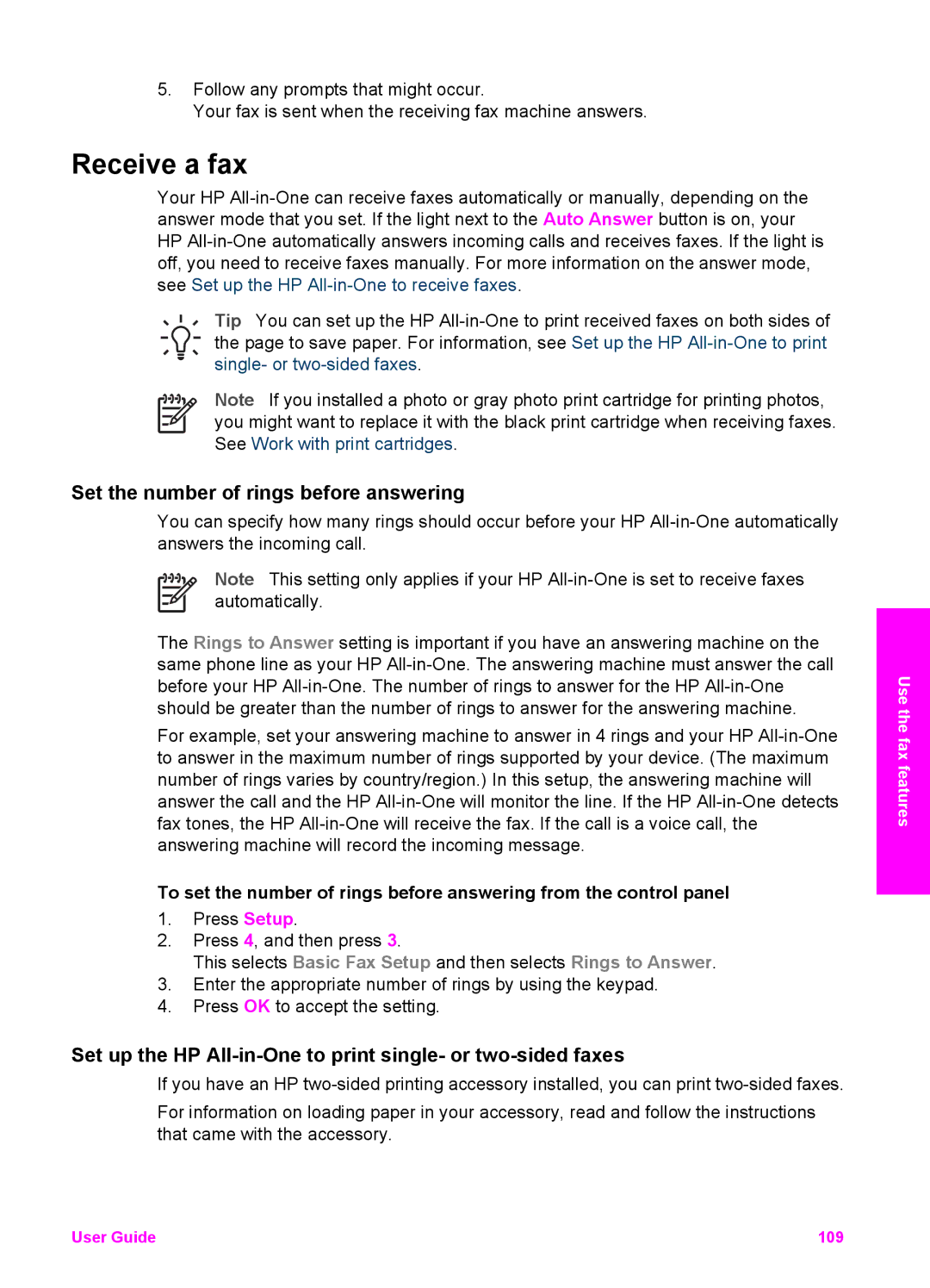 HP 7200 manual Receive a fax, Set the number of rings before answering 