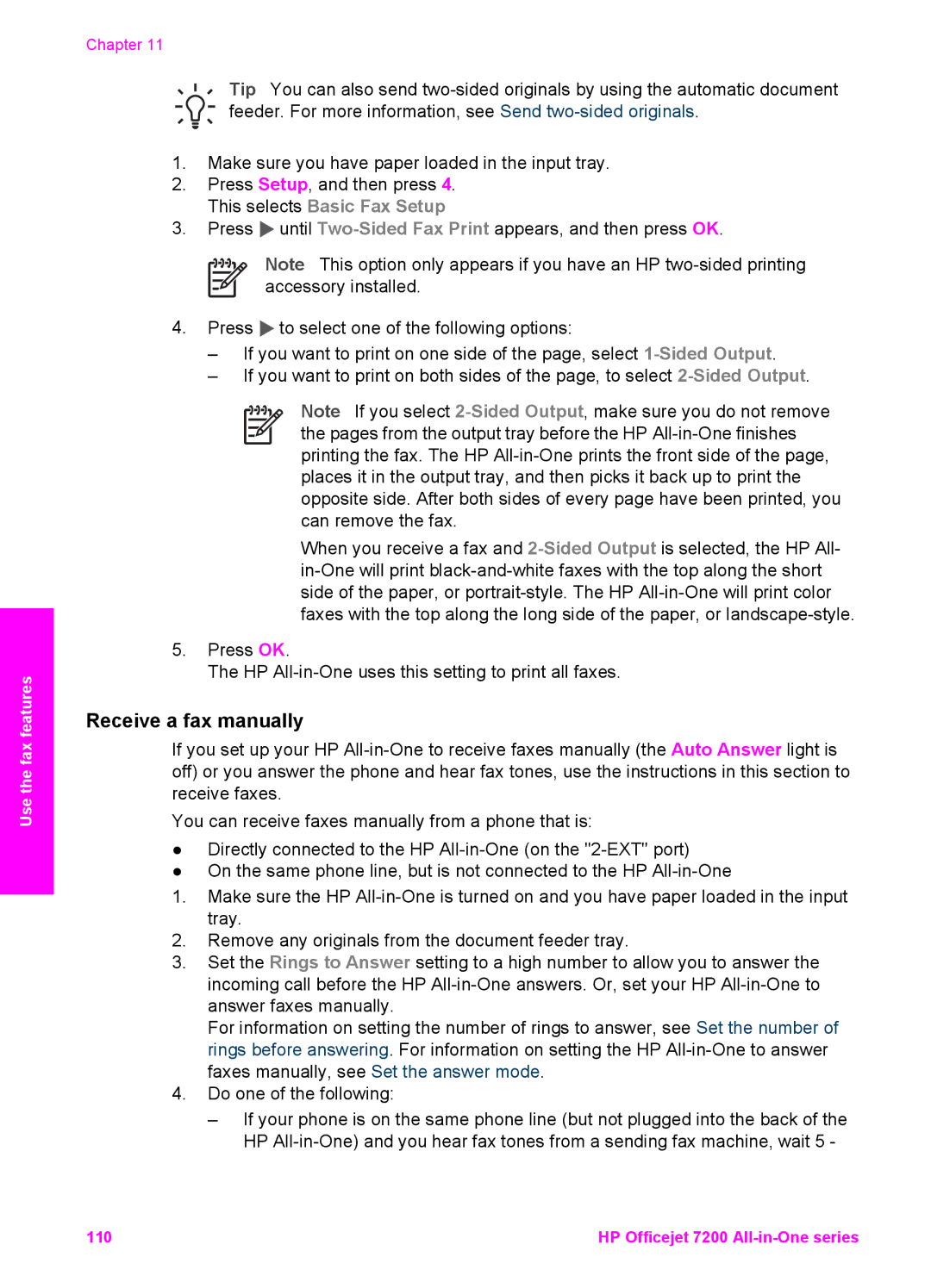 HP 7200 Receive a fax manually 