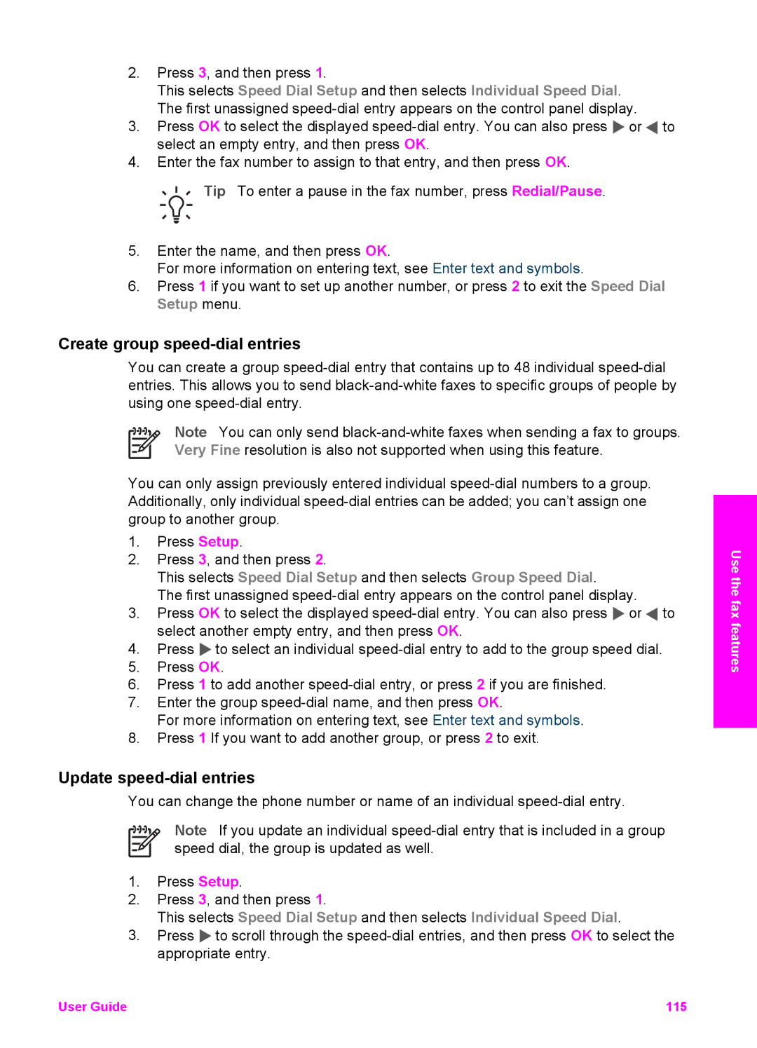 HP 7200 manual Create group speed-dial entries, Update speed-dial entries 