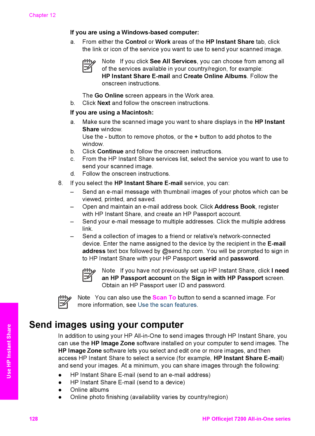 HP 7200 manual Send images using your computer, If you are using a Macintosh 