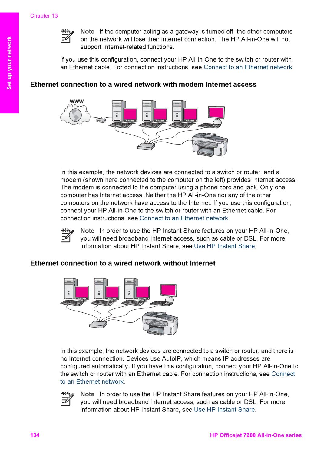 HP 7200 manual Ethernet connection to a wired network without Internet 