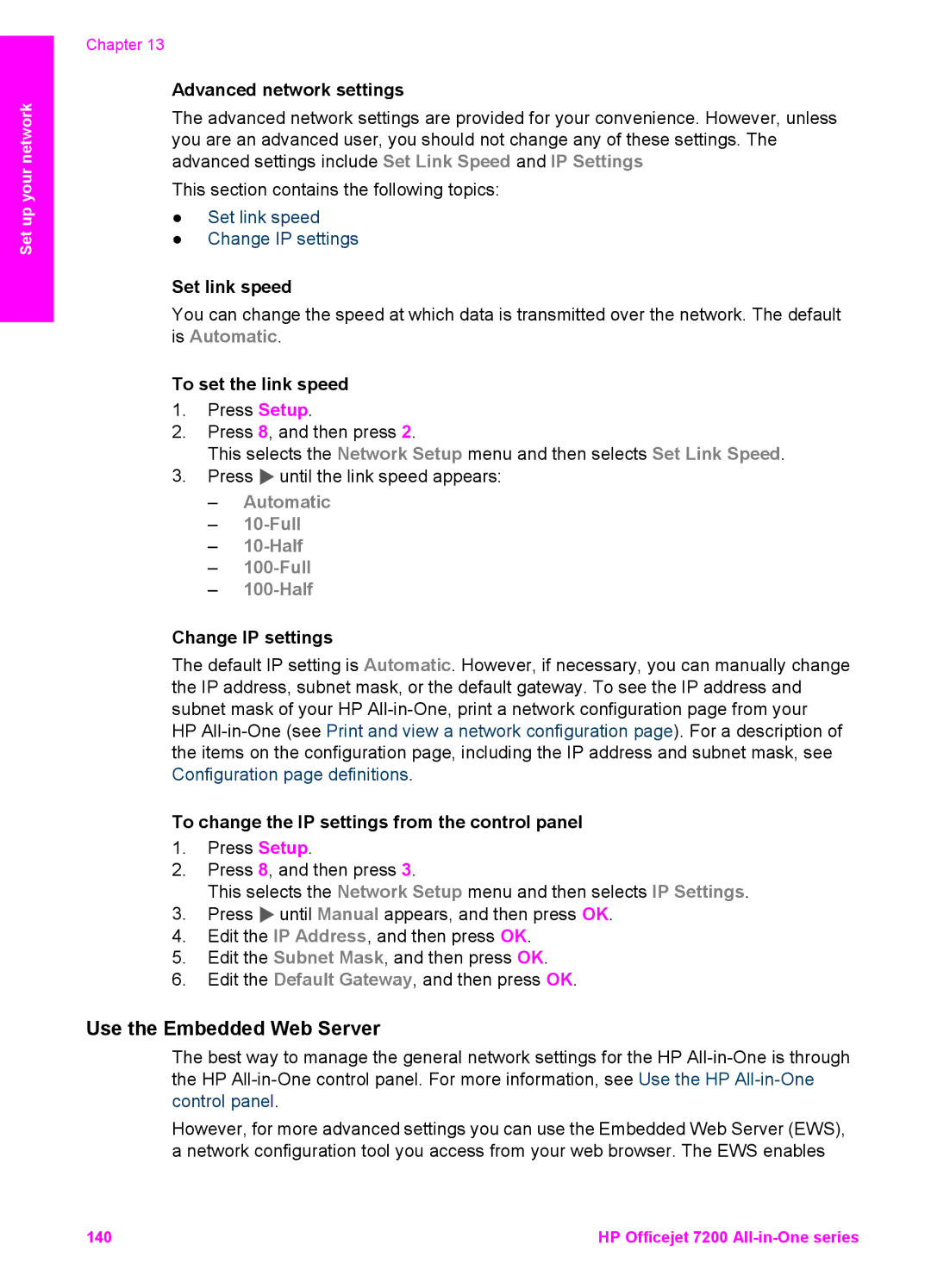 HP 7200 manual Use the Embedded Web Server 