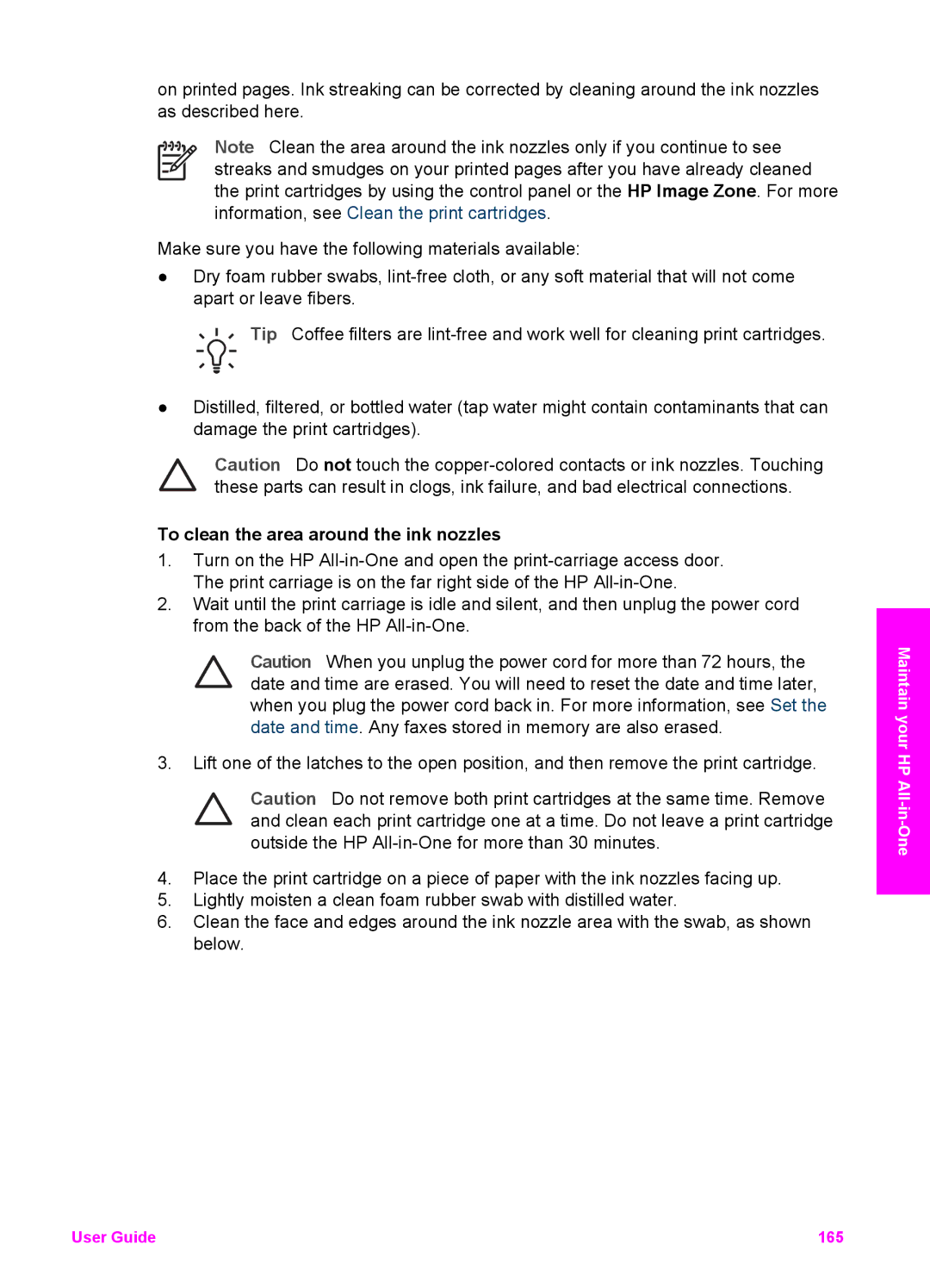 HP 7200 manual To clean the area around the ink nozzles 