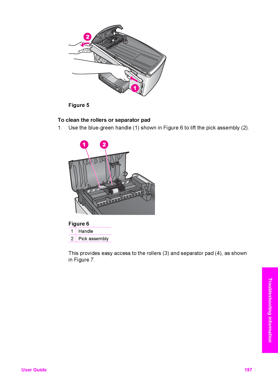 HP 7200 manual To clean the rollers or separator pad 