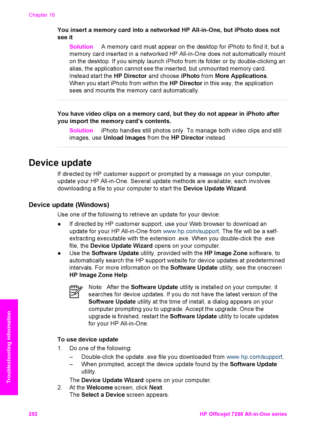 HP 7200 manual Device update Windows, To use device update 