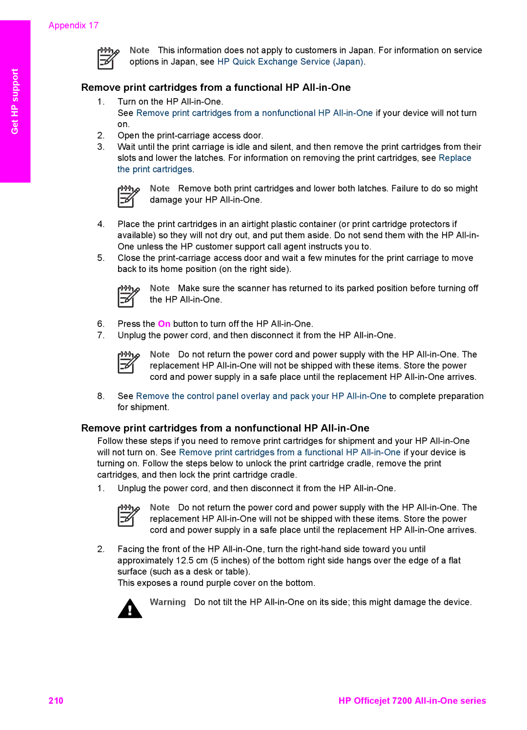 HP 7200 manual Remove print cartridges from a functional HP All-in-One 