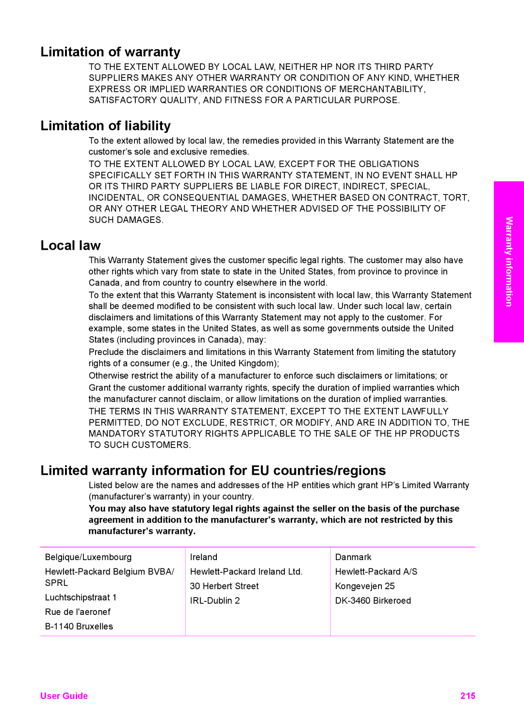 HP 7200 manual Limitation of warranty 