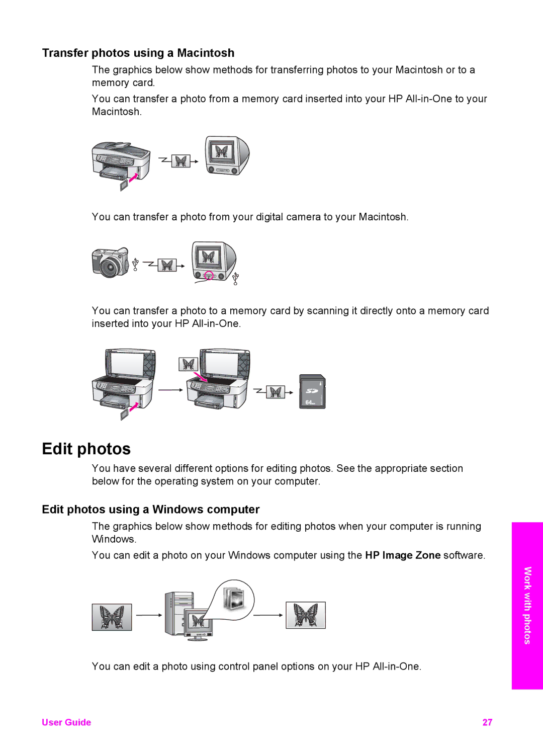 HP 7200 manual Transfer photos using a Macintosh, Edit photos using a Windows computer 