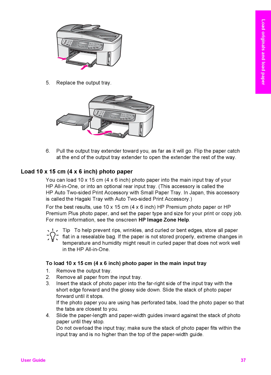 HP 7200 manual Load 10 x 15 cm 4 x 6 inch photo paper 