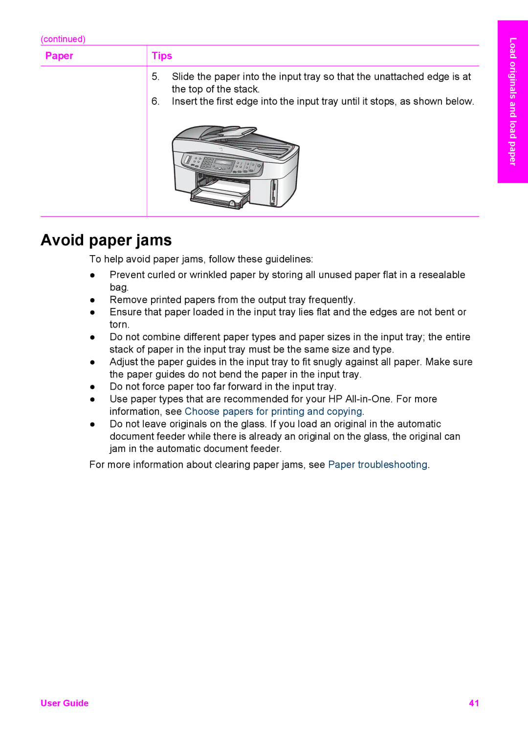 HP 7200 manual Avoid paper jams, Paper Tips 