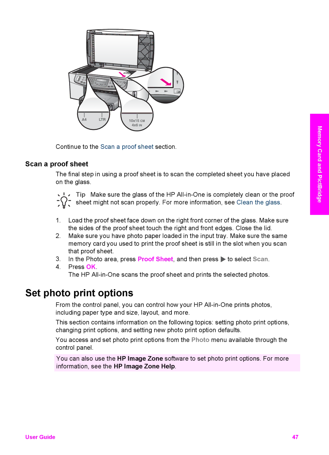 HP 7200 manual Set photo print options, Scan a proof sheet 