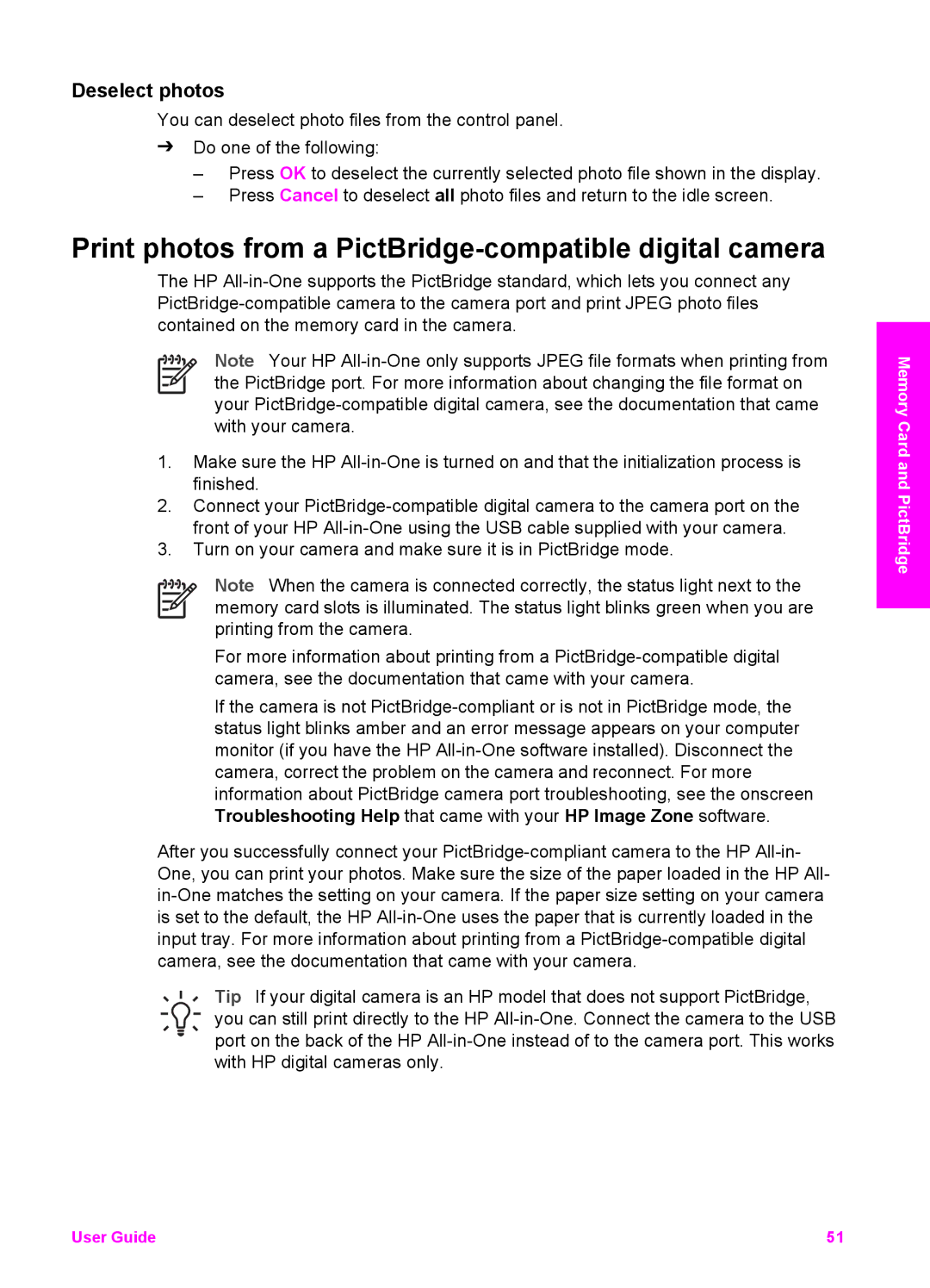 HP 7200 manual Print photos from a PictBridge-compatible digital camera, Deselect photos 