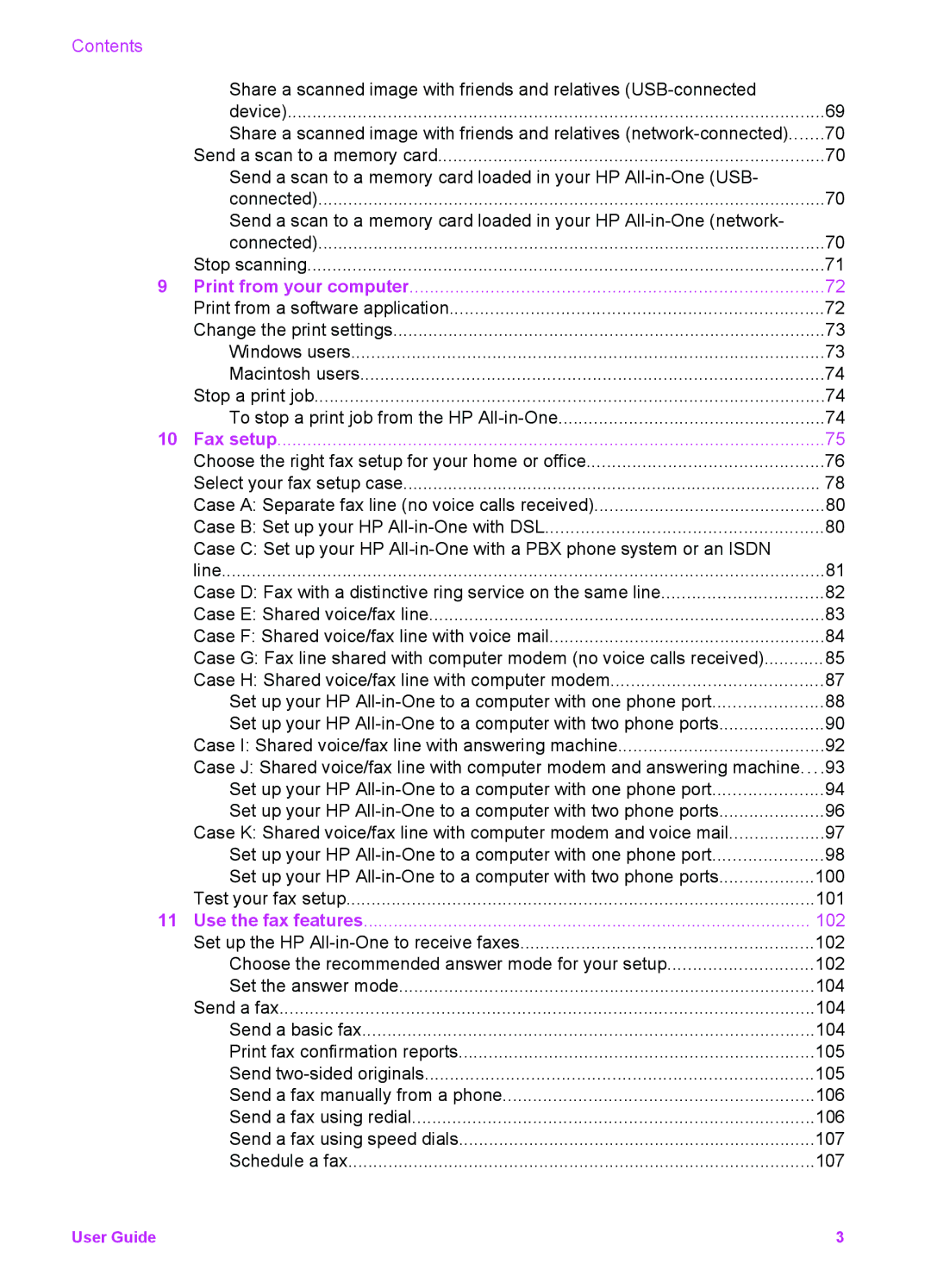 HP 7200 manual Contents 