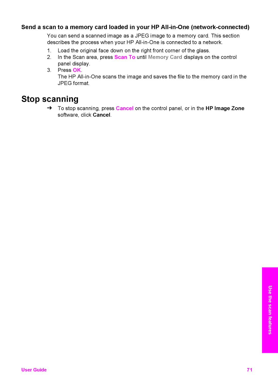 HP 7200 manual Stop scanning 