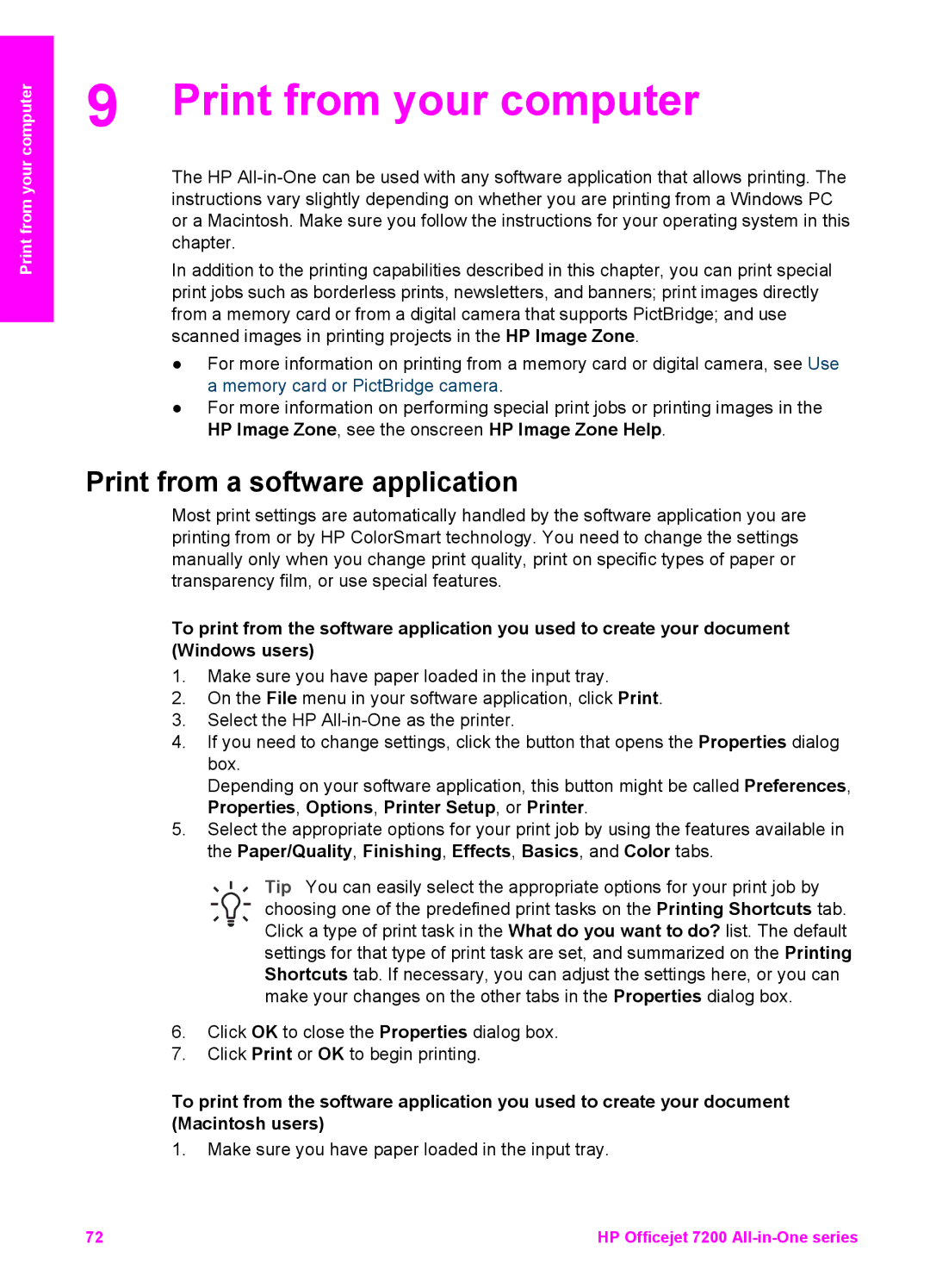 HP 7200 manual Print from your computer, Print from a software application 