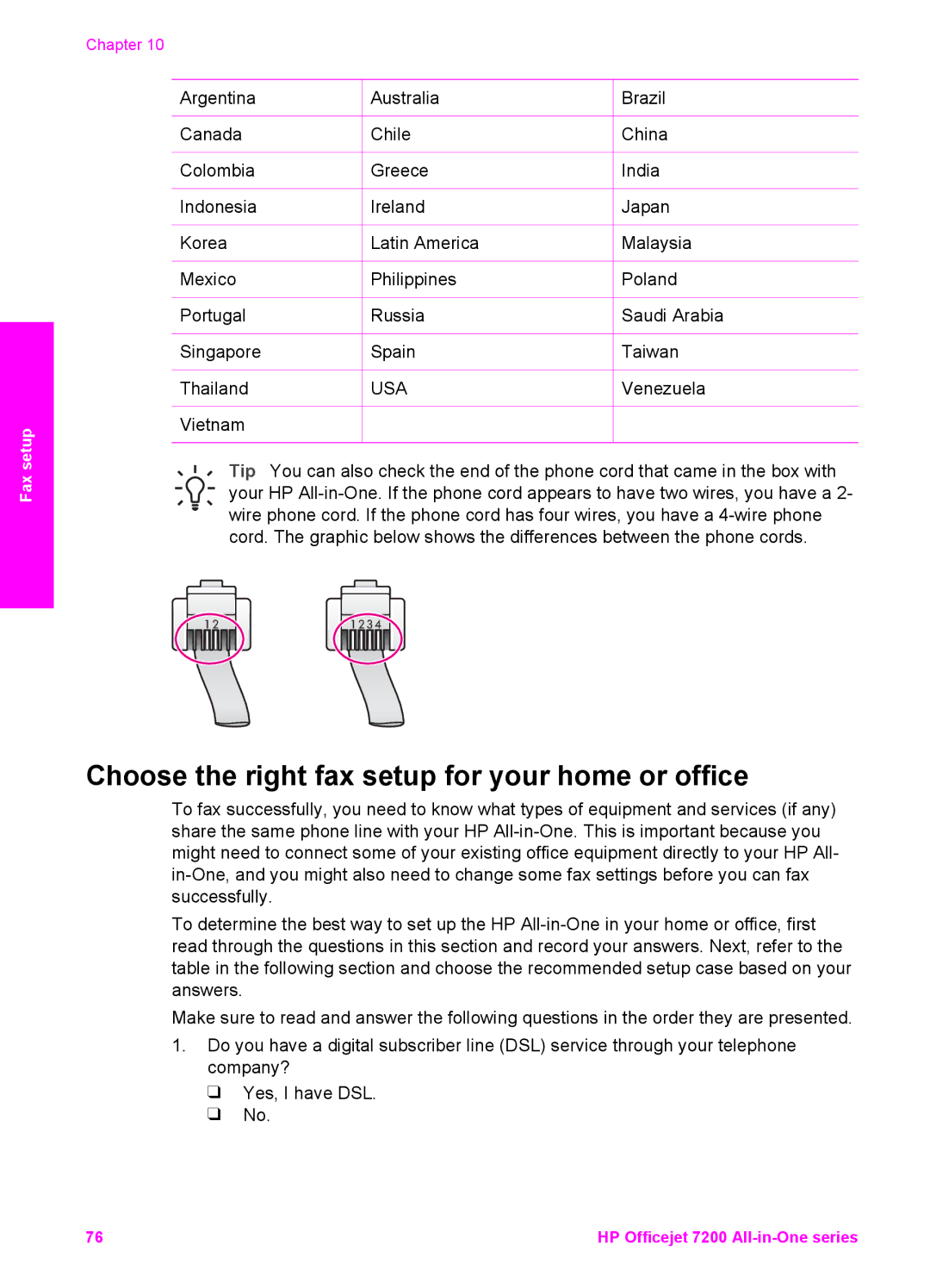 HP 7200 manual Choose the right fax setup for your home or office, Usa 