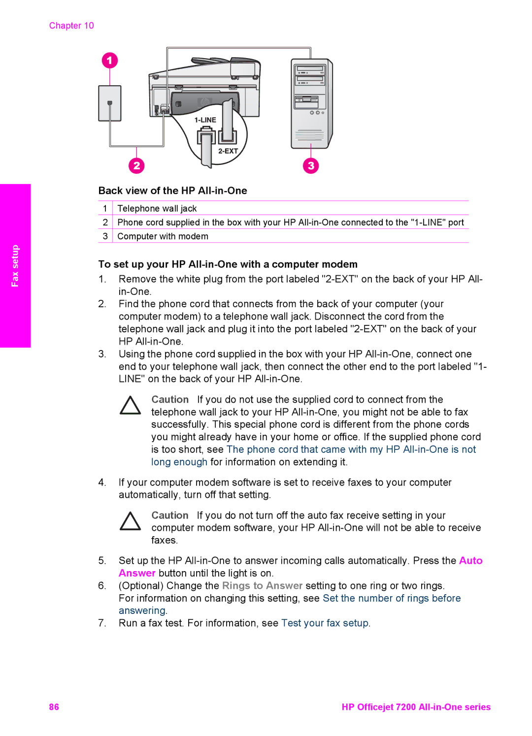 HP 7200 manual To set up your HP All-in-One with a computer modem 