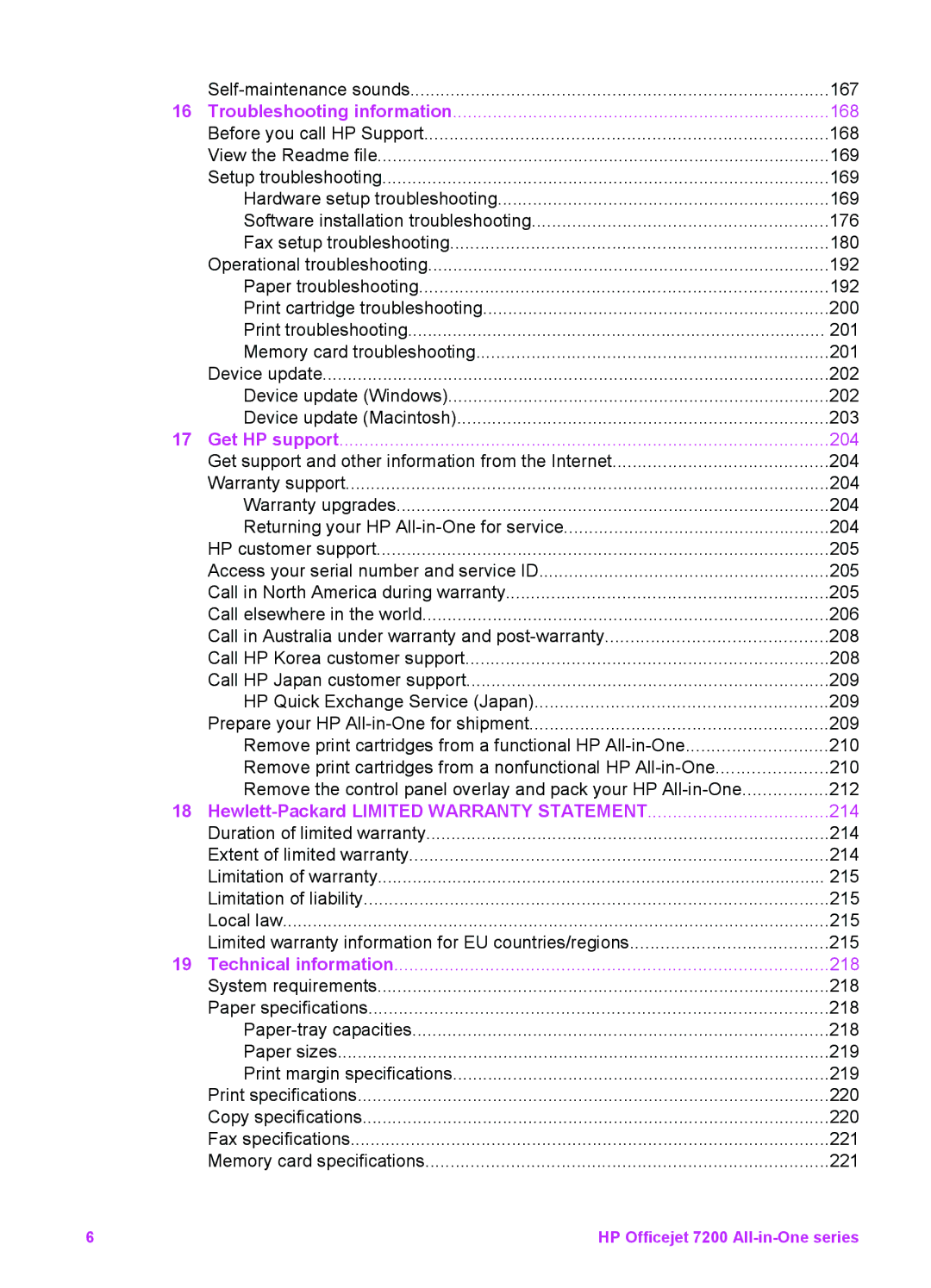 HP 7200 manual Troubleshooting information, Hewlett-Packard Limited Warranty Statement 