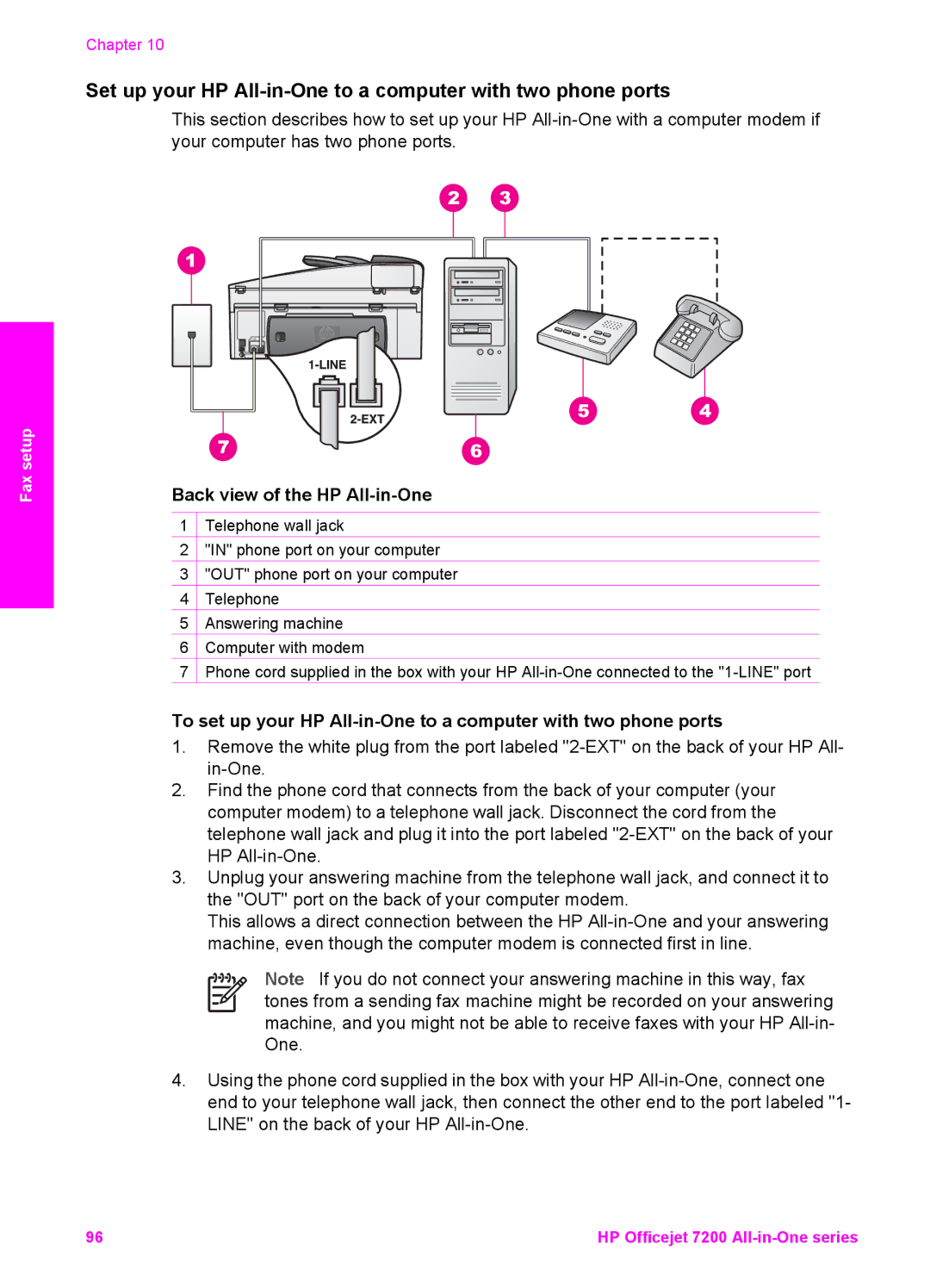 HP 7200 manual Set up your HP All-in-One to a computer with two phone ports 